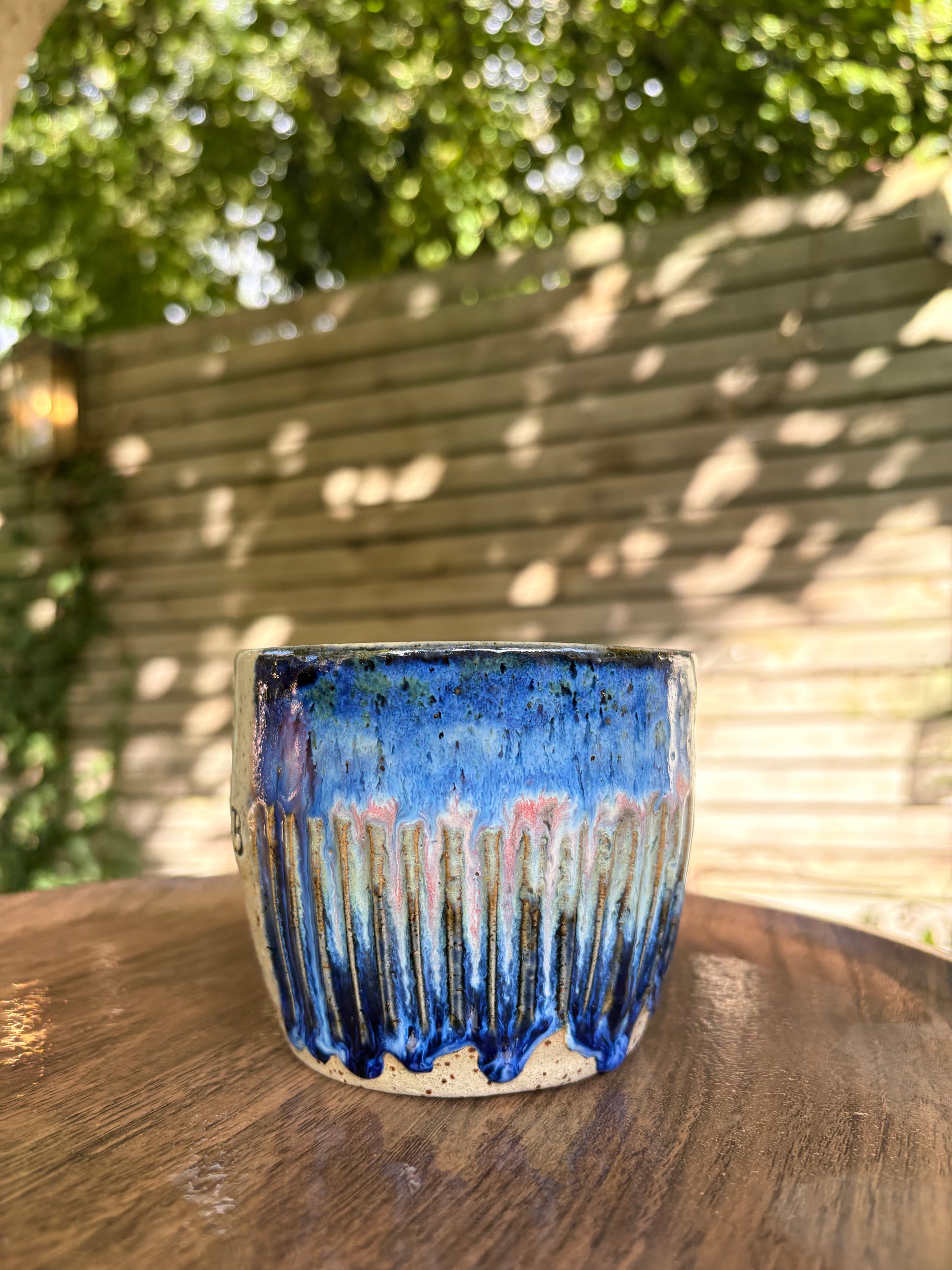 "I 🩷 my job” "FML" mug (Blue Night Sky, flecked, right hander)