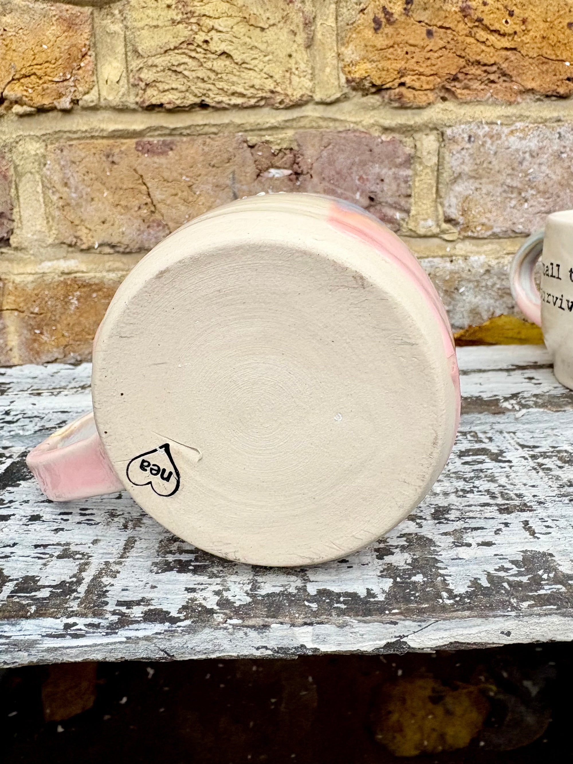 Small Talk Survivor mug (pinks and blue)