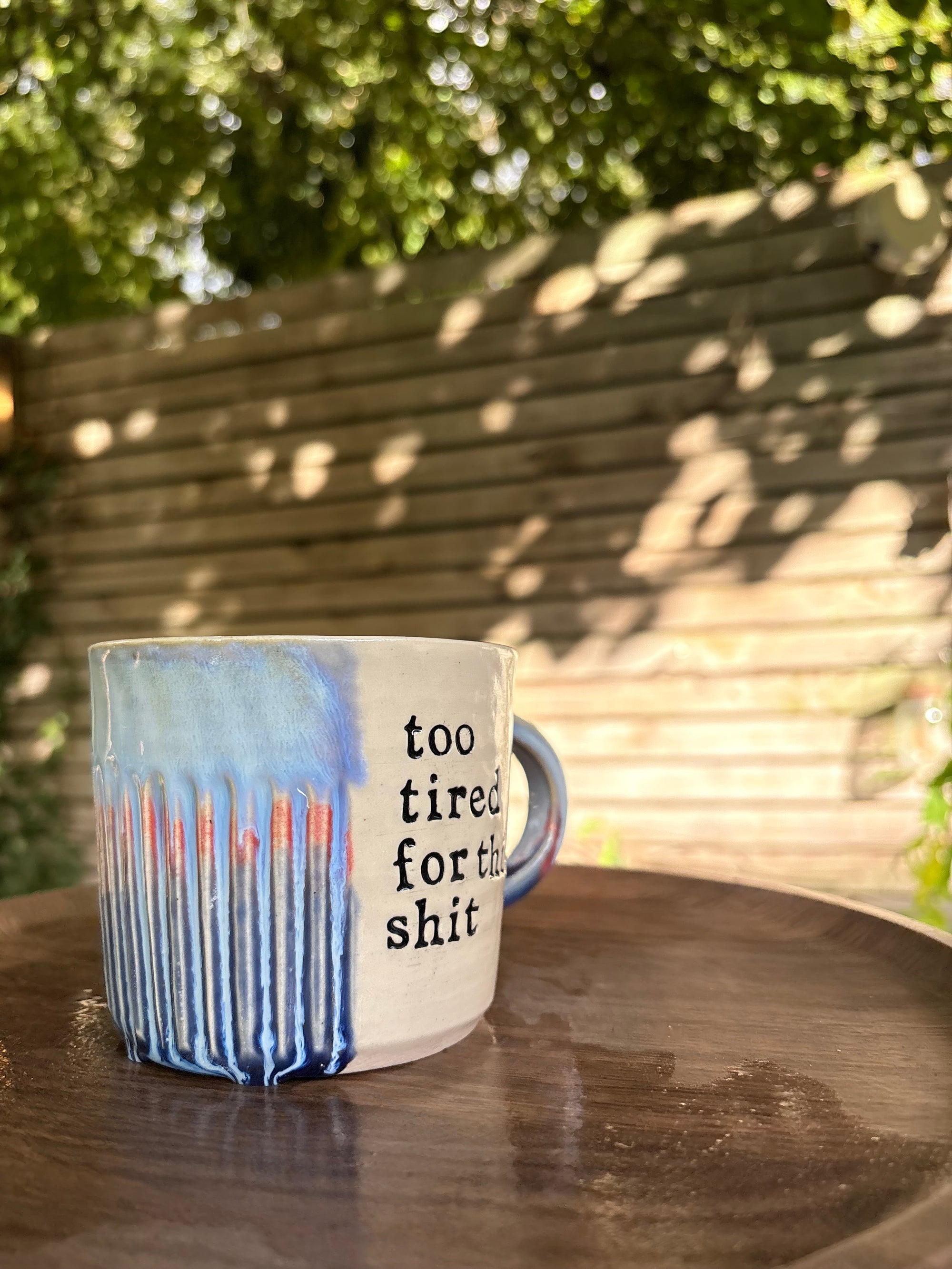 "too tired for this shit" mug (blues)