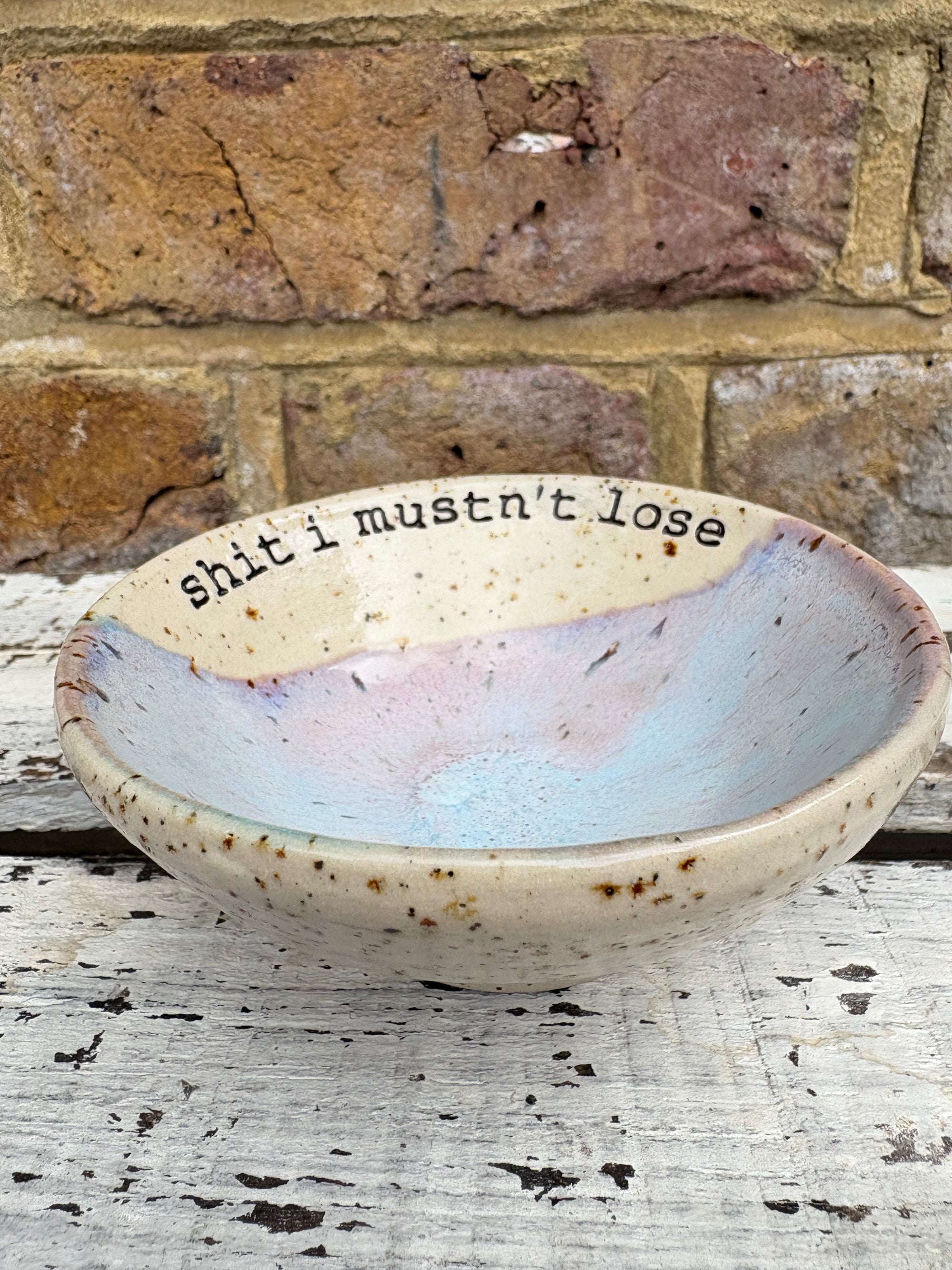“shit I mustn't lose" trinket dish (pink night sky)