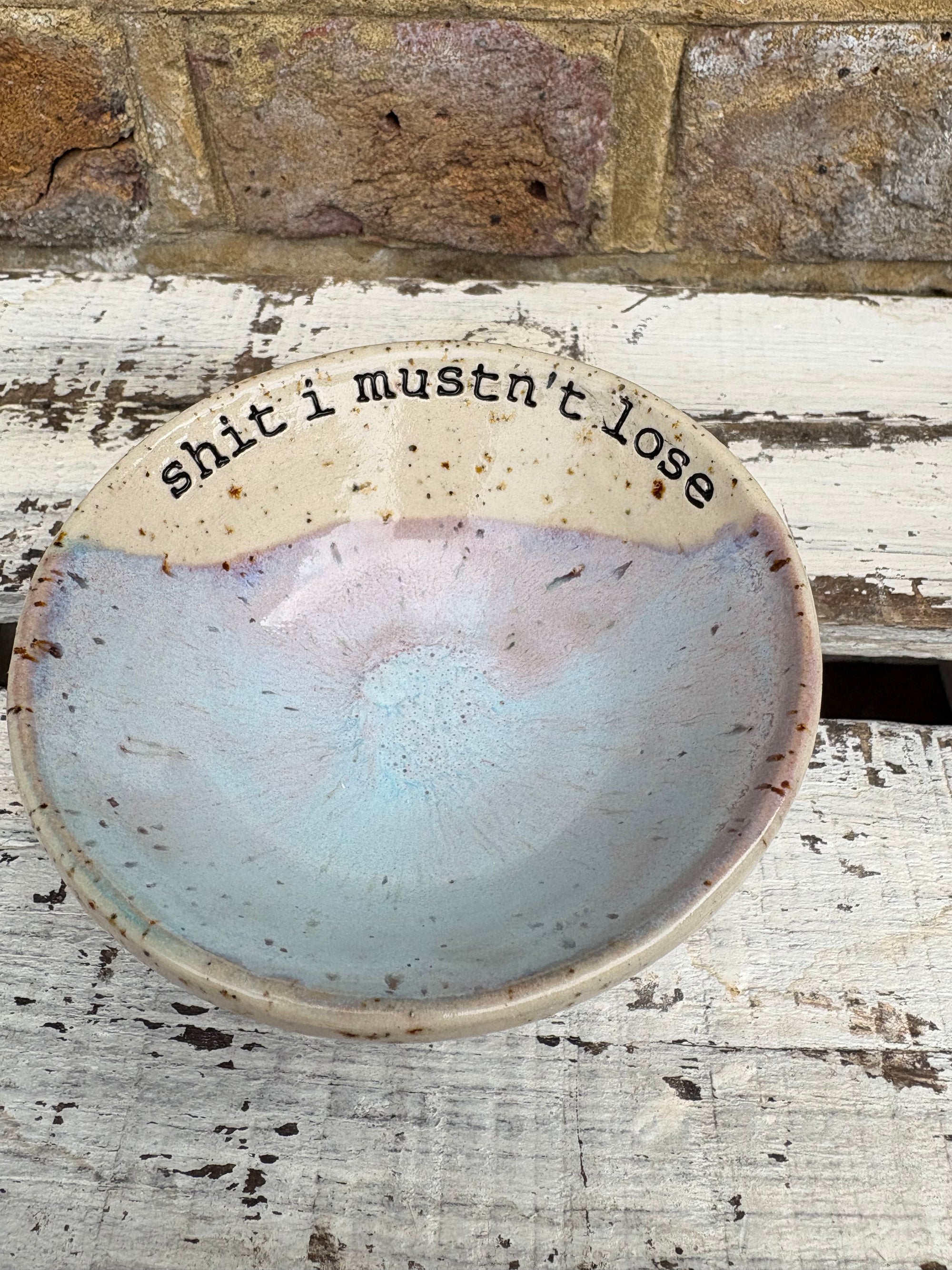 “shit I mustn't lose" trinket dish (pink night sky)