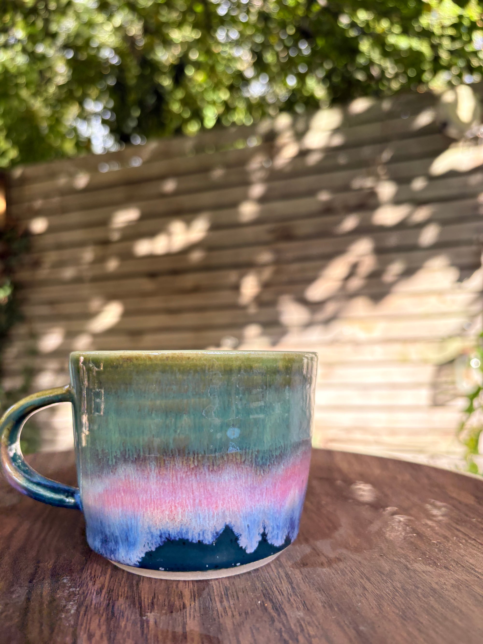 "I 🩷 my job” "FML" mug (green/pink/blue, left hander)