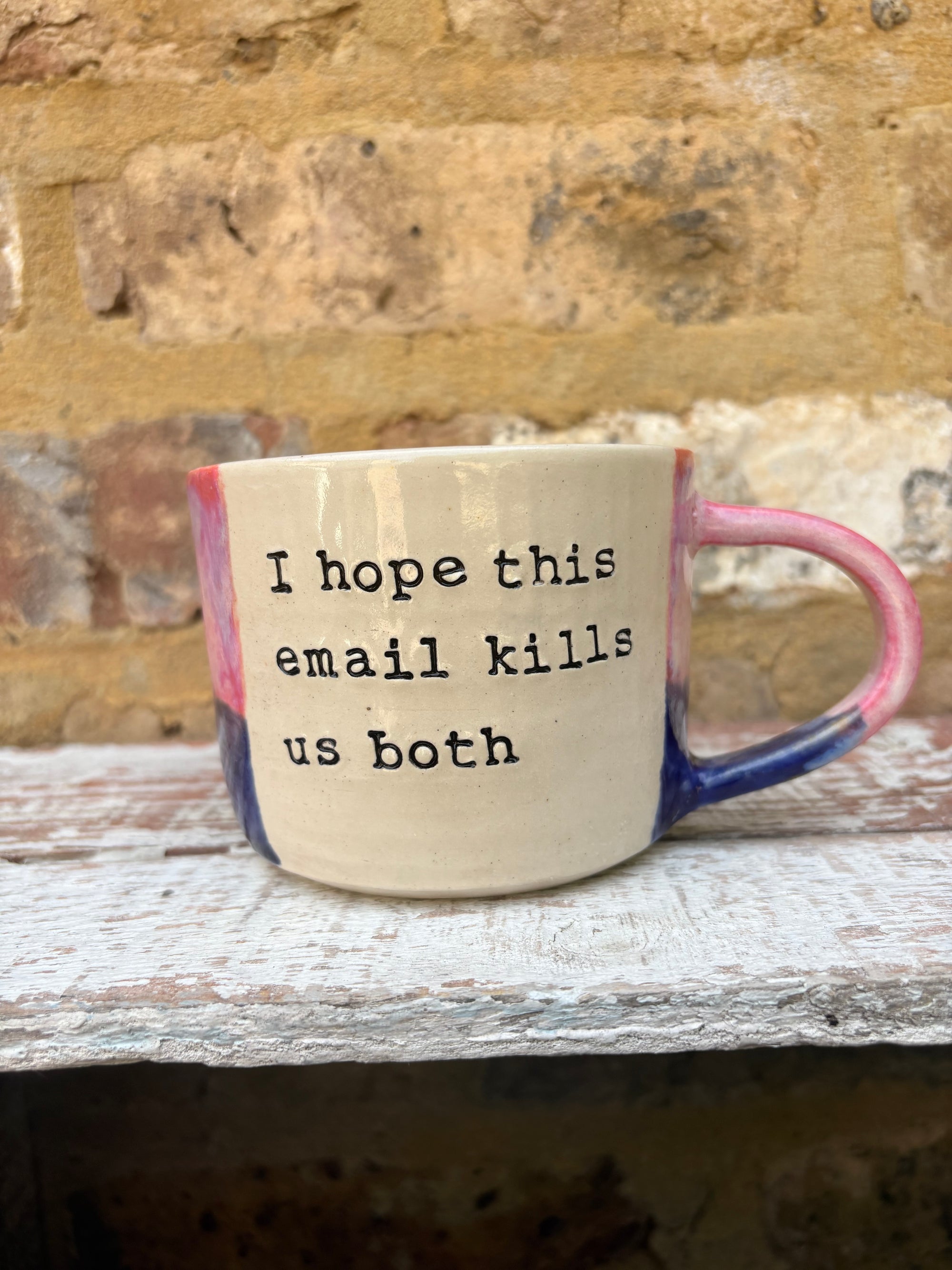 "I hope this email kills us both" mug (pink/ blue)