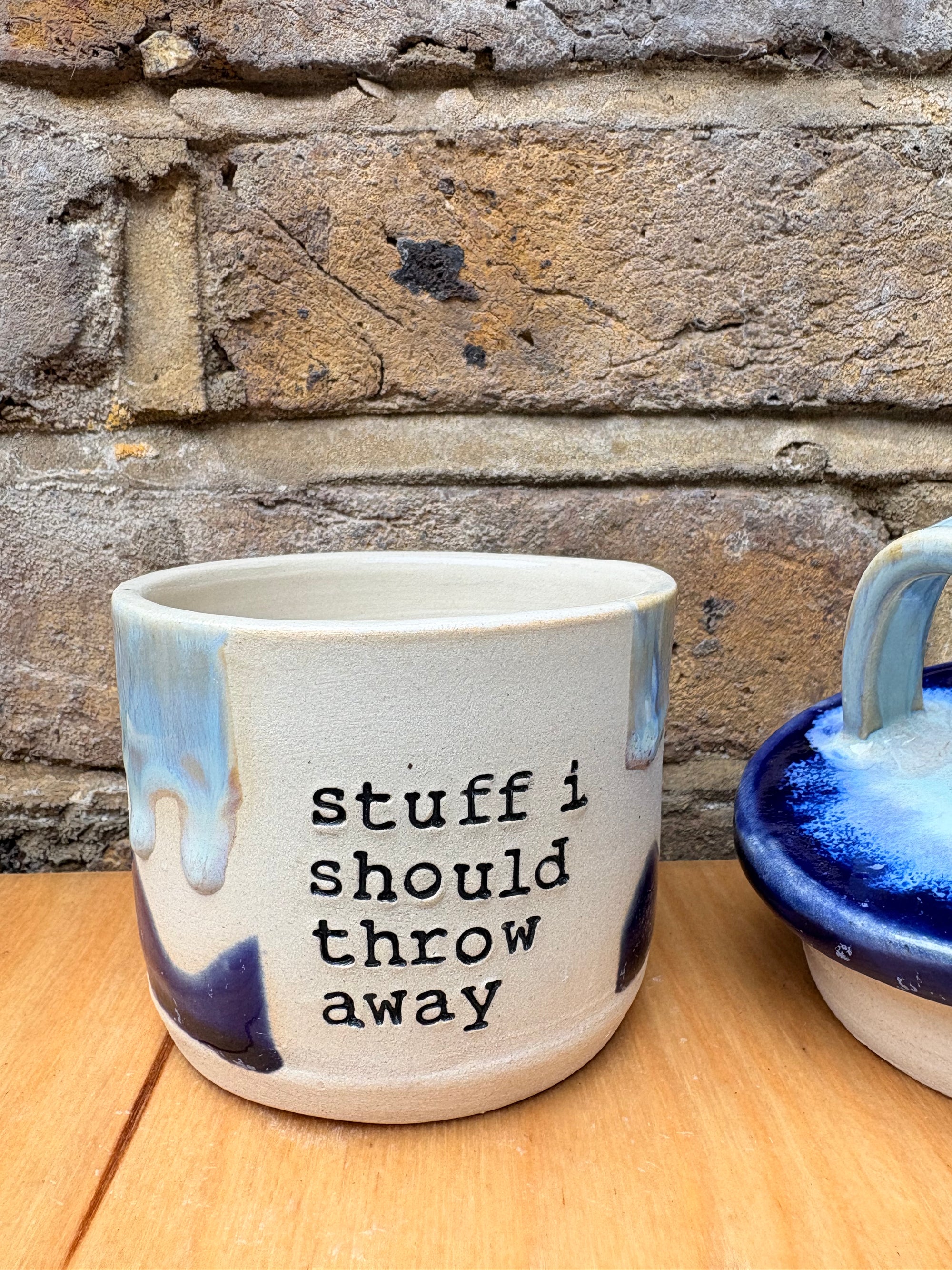 “stuff i should throw away" lidded pot (blue night sky)
