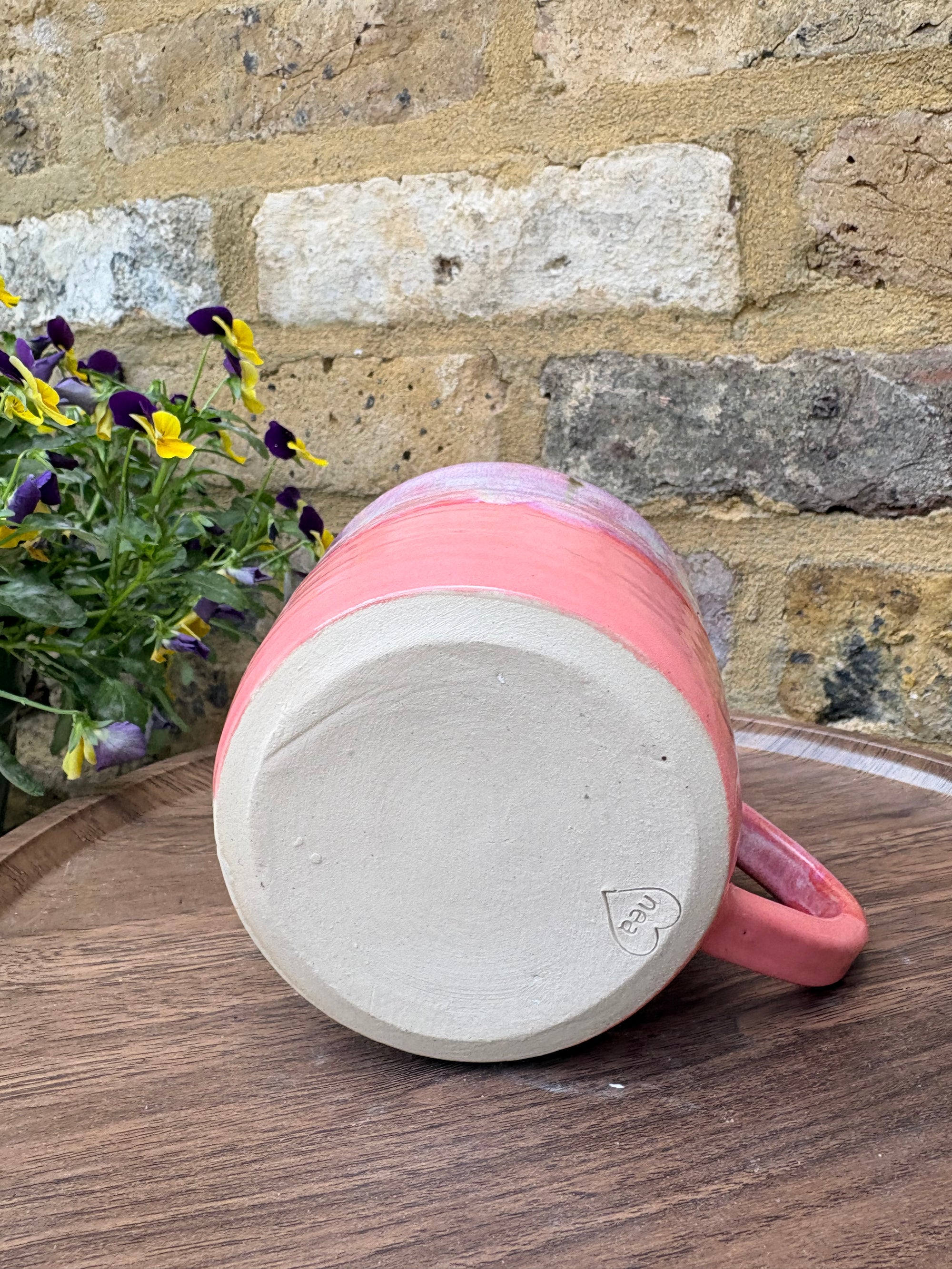 "FRAGILE like a fucking bomb" mug (pink wood, cream clay)