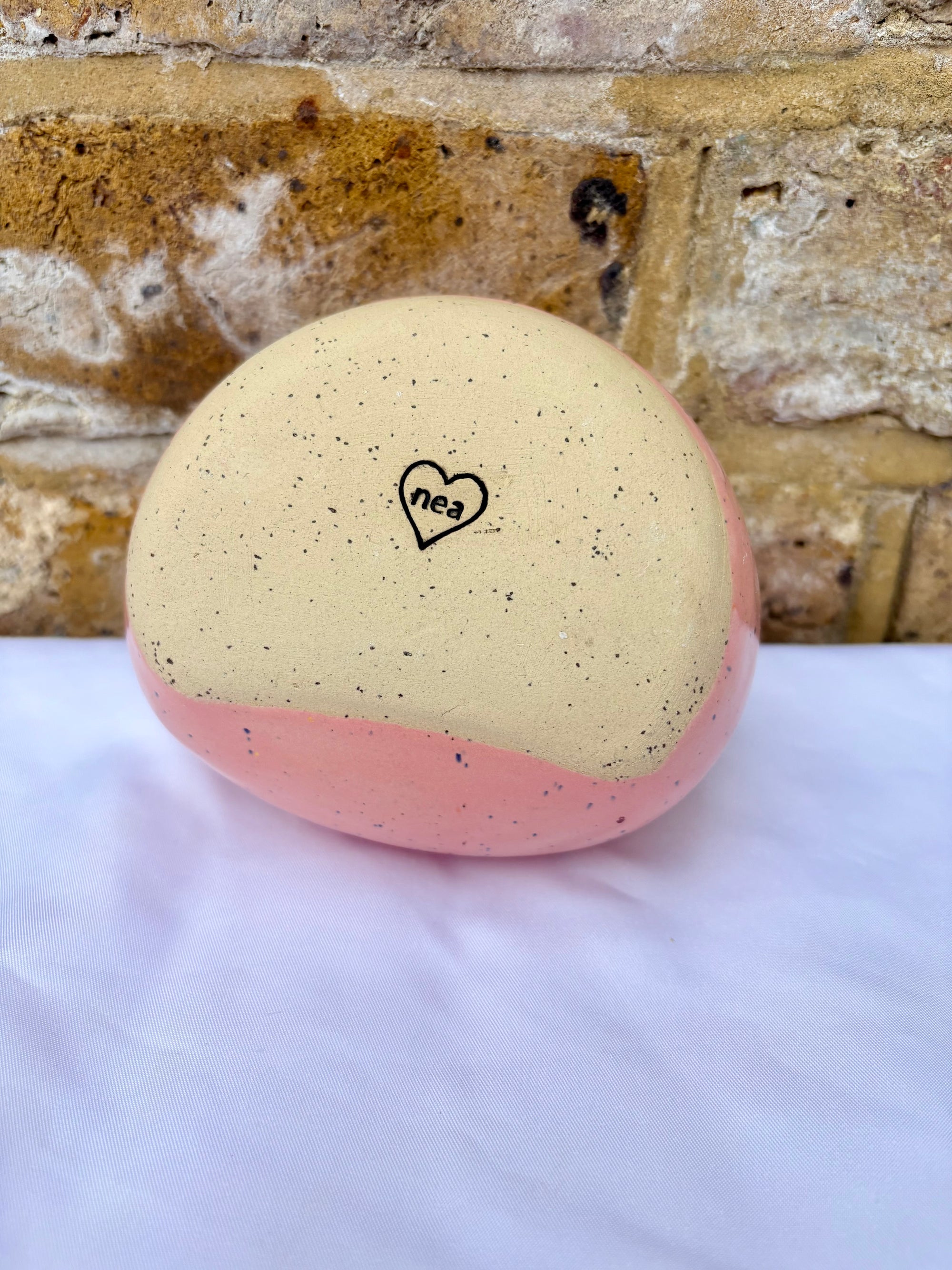 "I'm a salty piggy" Salt Pig (wheelthrown, pink speckle glaze)