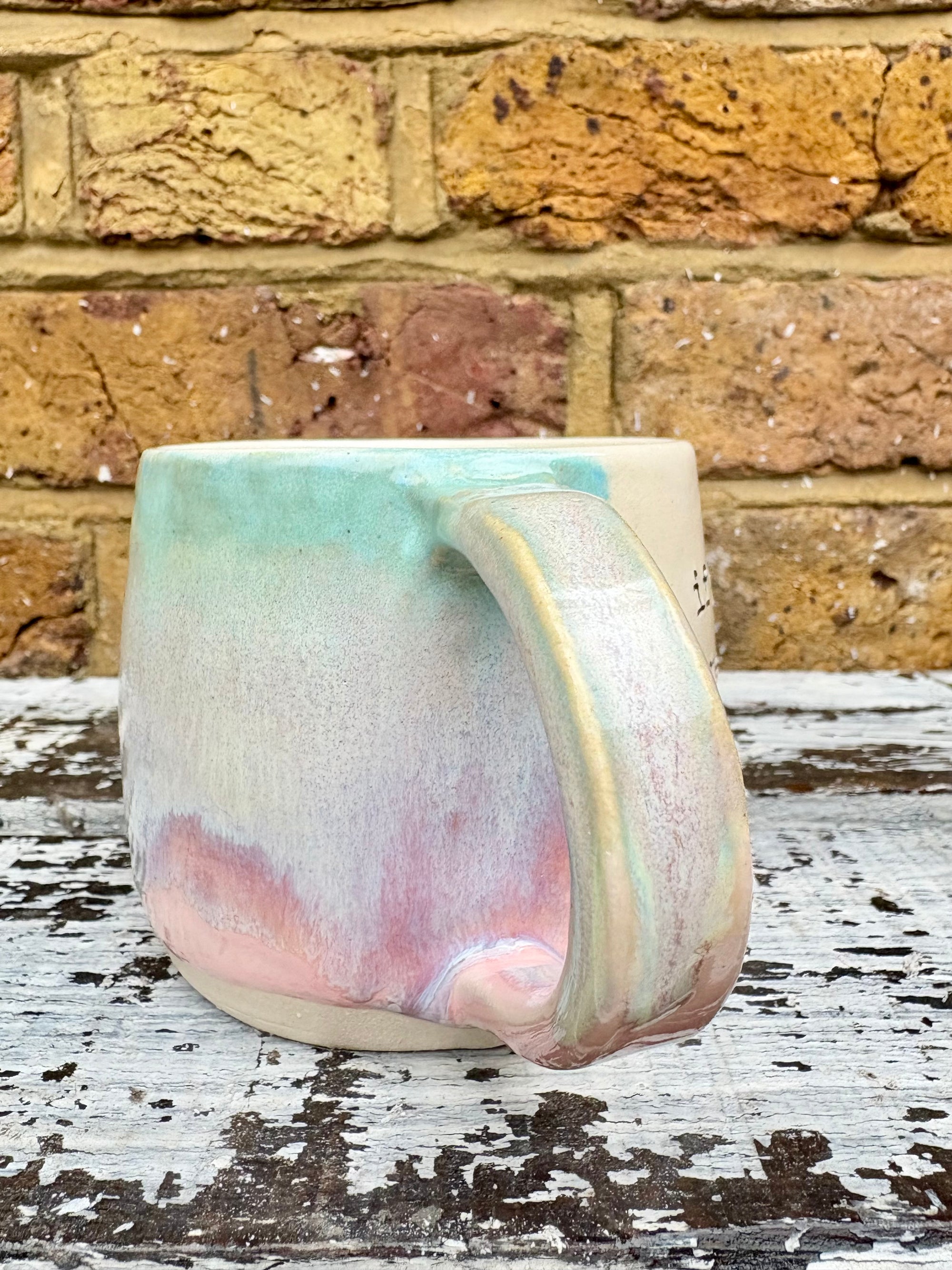 "if you can read this, you're too close" mug (Pink Skies)