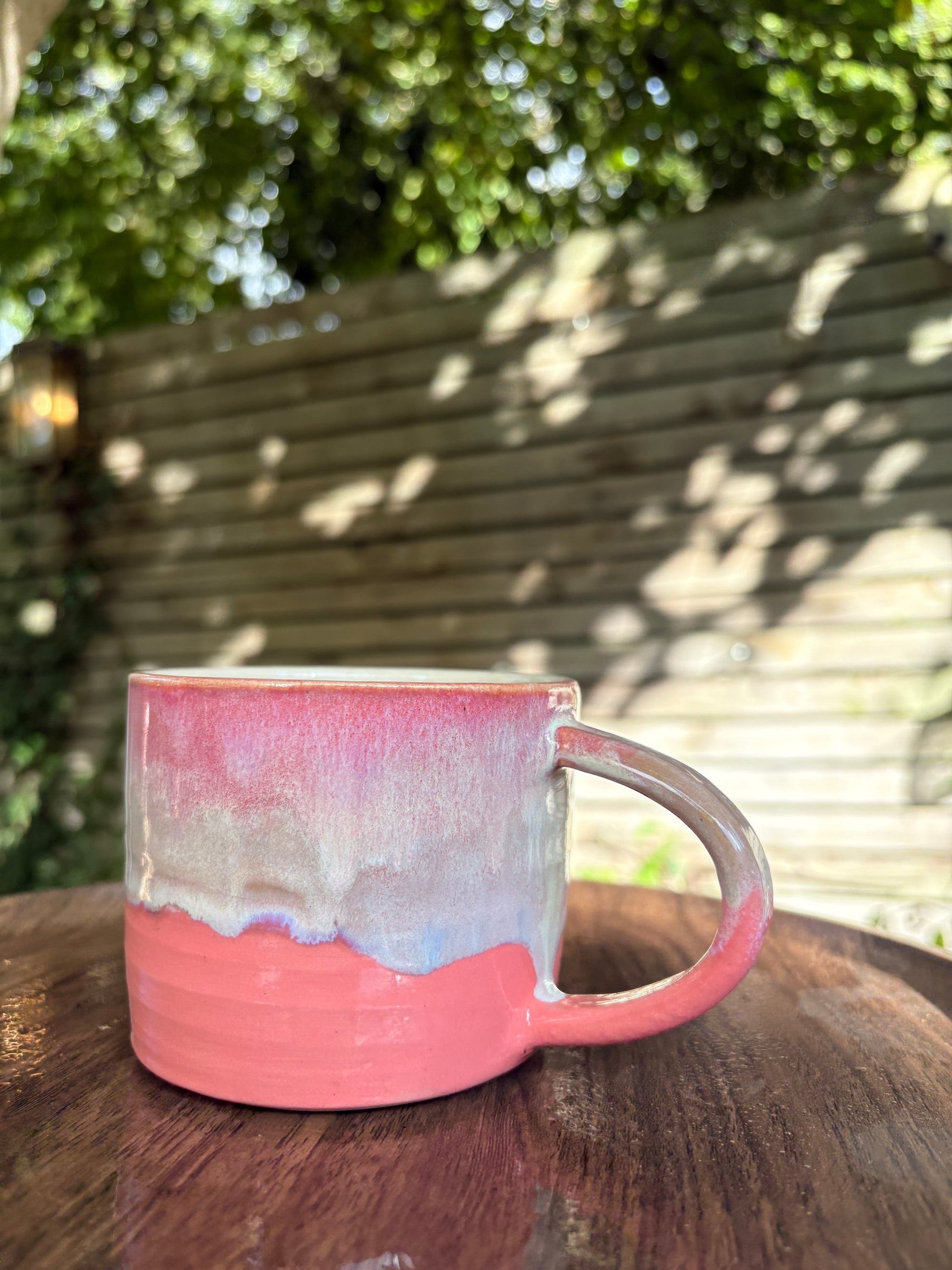 “woke up sexy as hell again” mug (coral pinks)