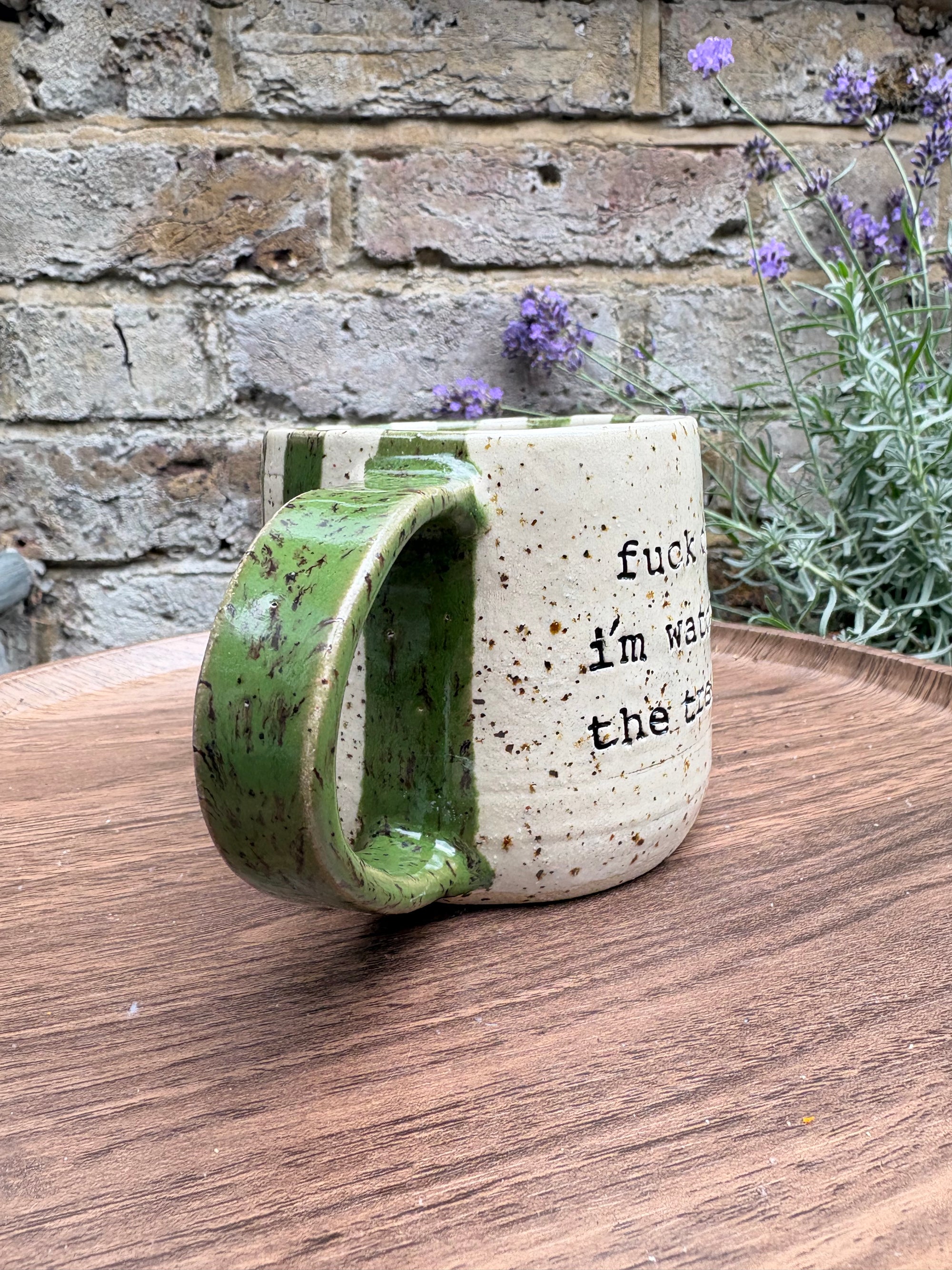 "fuck off, i'm watching the traitors" mug (green stripe, 260ml)
