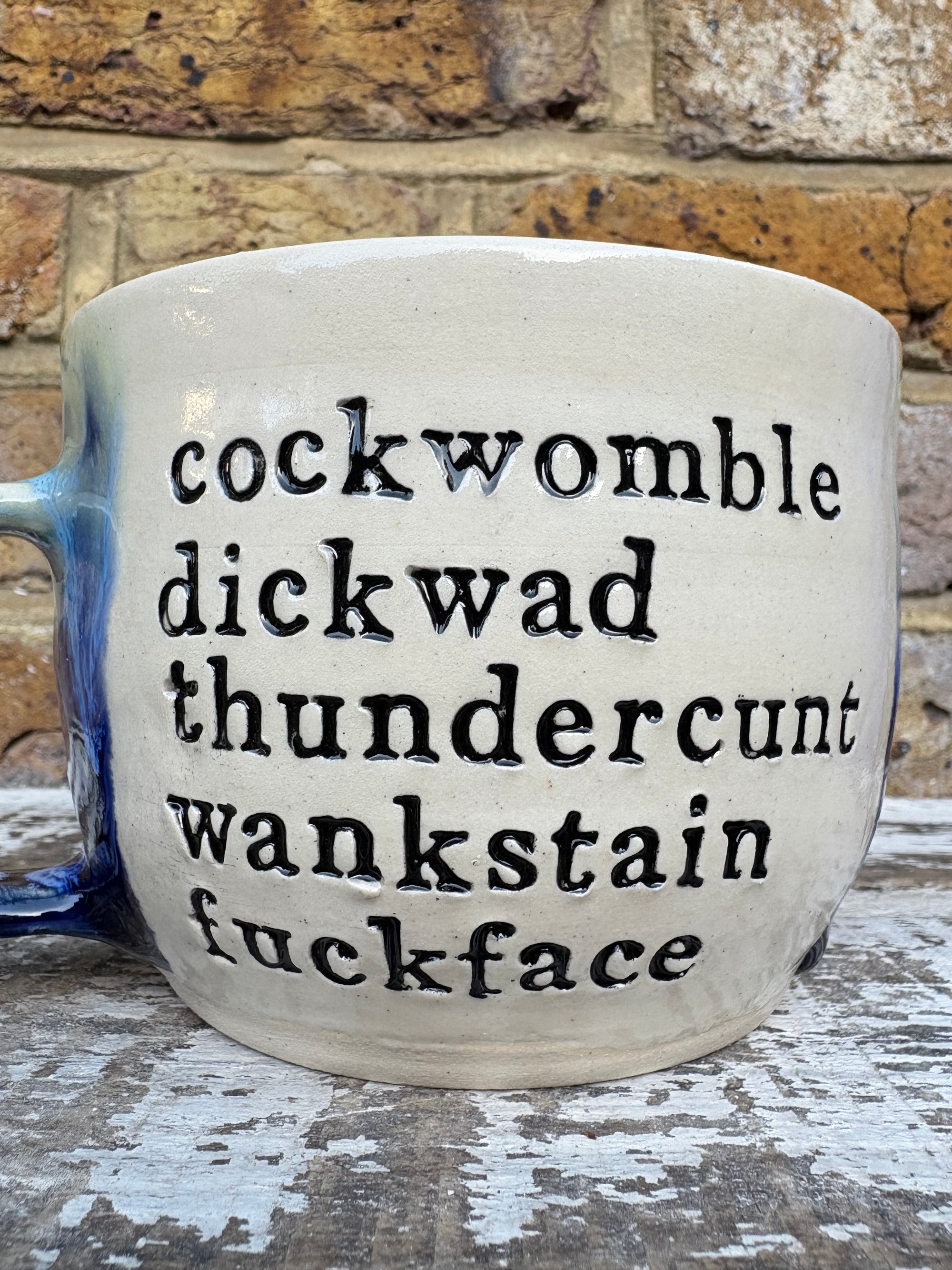 Giant "bellend dickhead plonker..." mug (Blue Dream)