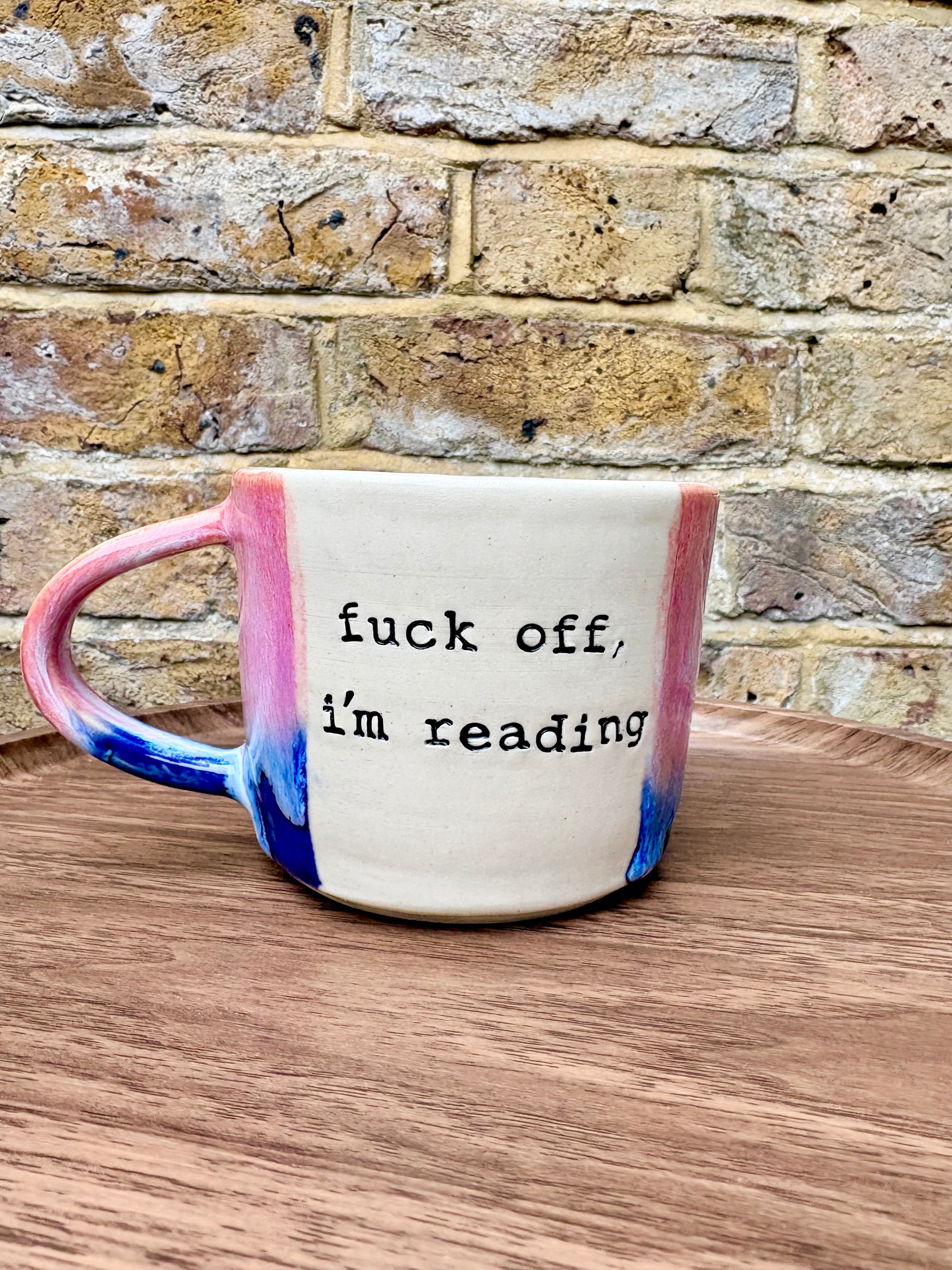 “Fuck off i'm reading" mug (Pink/blue/cream)