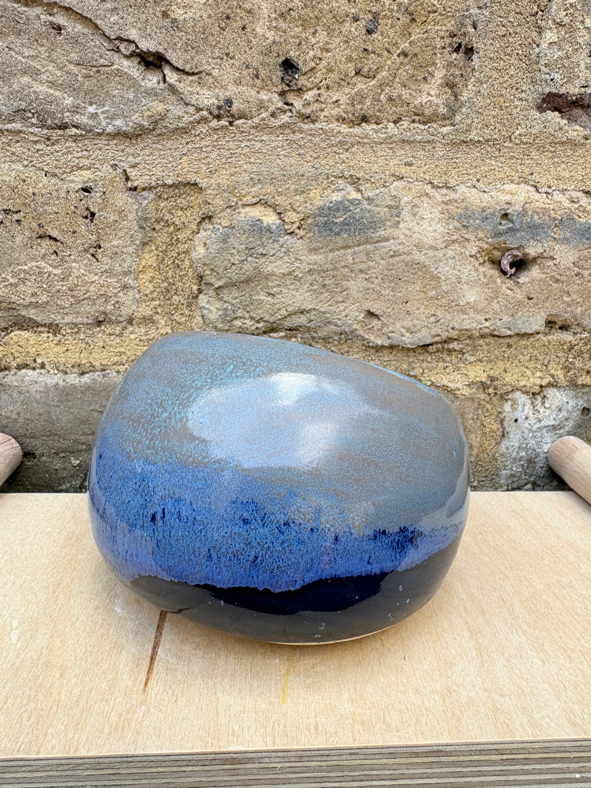 "I'm a very salty piggy" Salt Pig (wheelthrown, deep blue sea glaze)