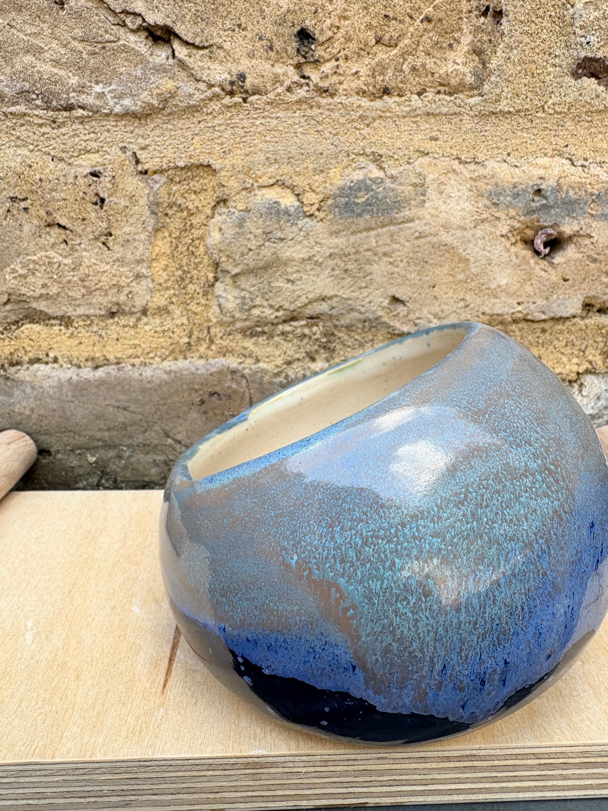 "I'm a very salty piggy" Salt Pig (wheelthrown, deep blue sea glaze)