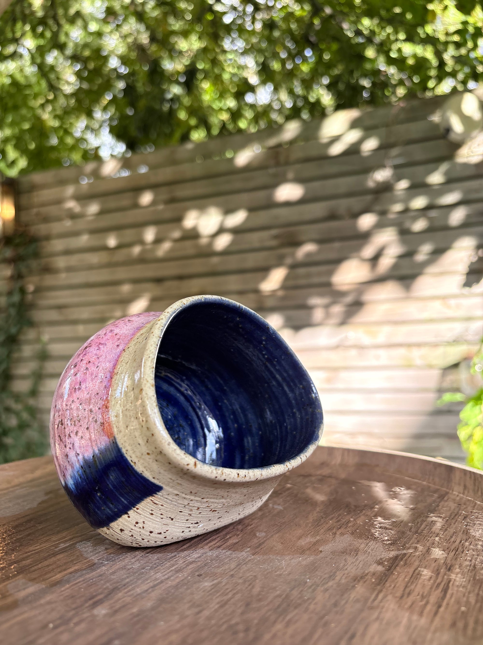 "salty bitch" salt pig (L, blue/pink, flecked clay)