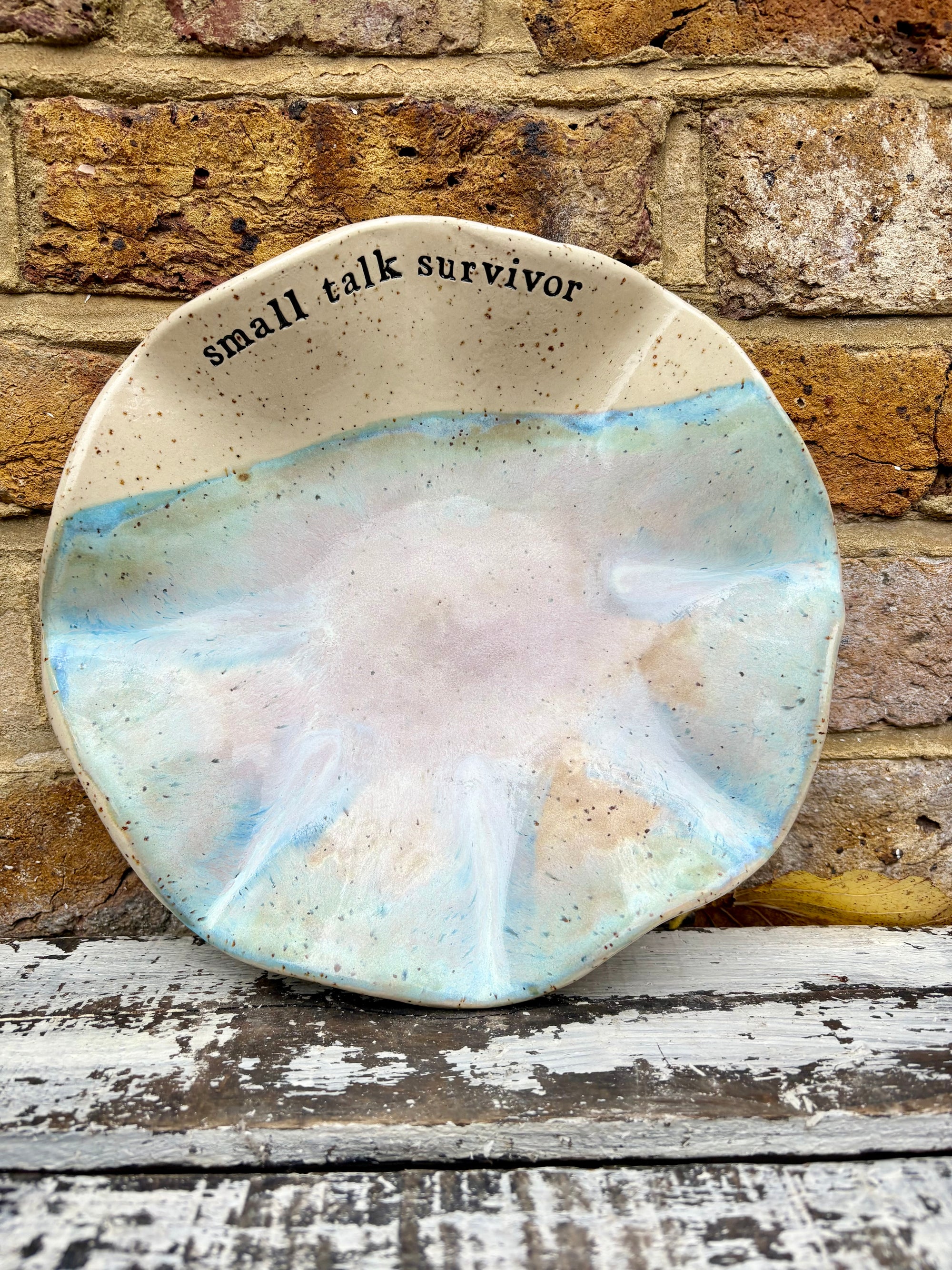 “small talk survivor" serving dish (Pink Night Sky