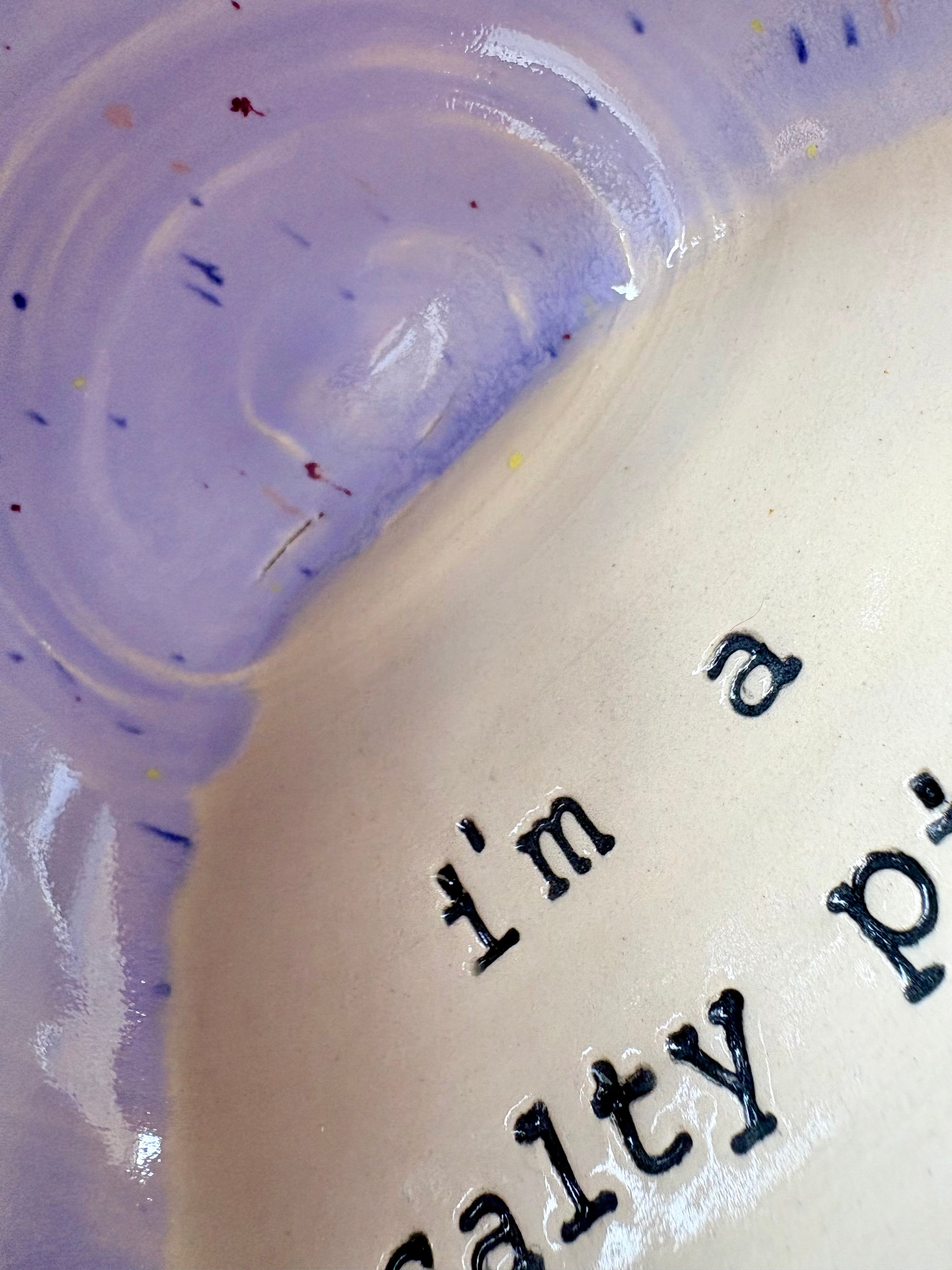 "I'm a salty piggy" Salt Pig (wheelthrown, lilac speckle glaze)