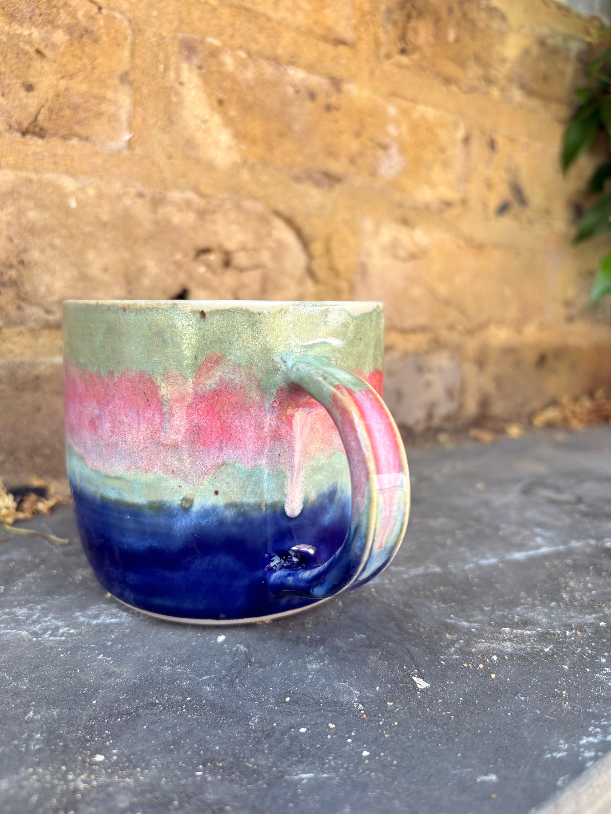 “good vibes only" "fuck off" mug (pink night sky)