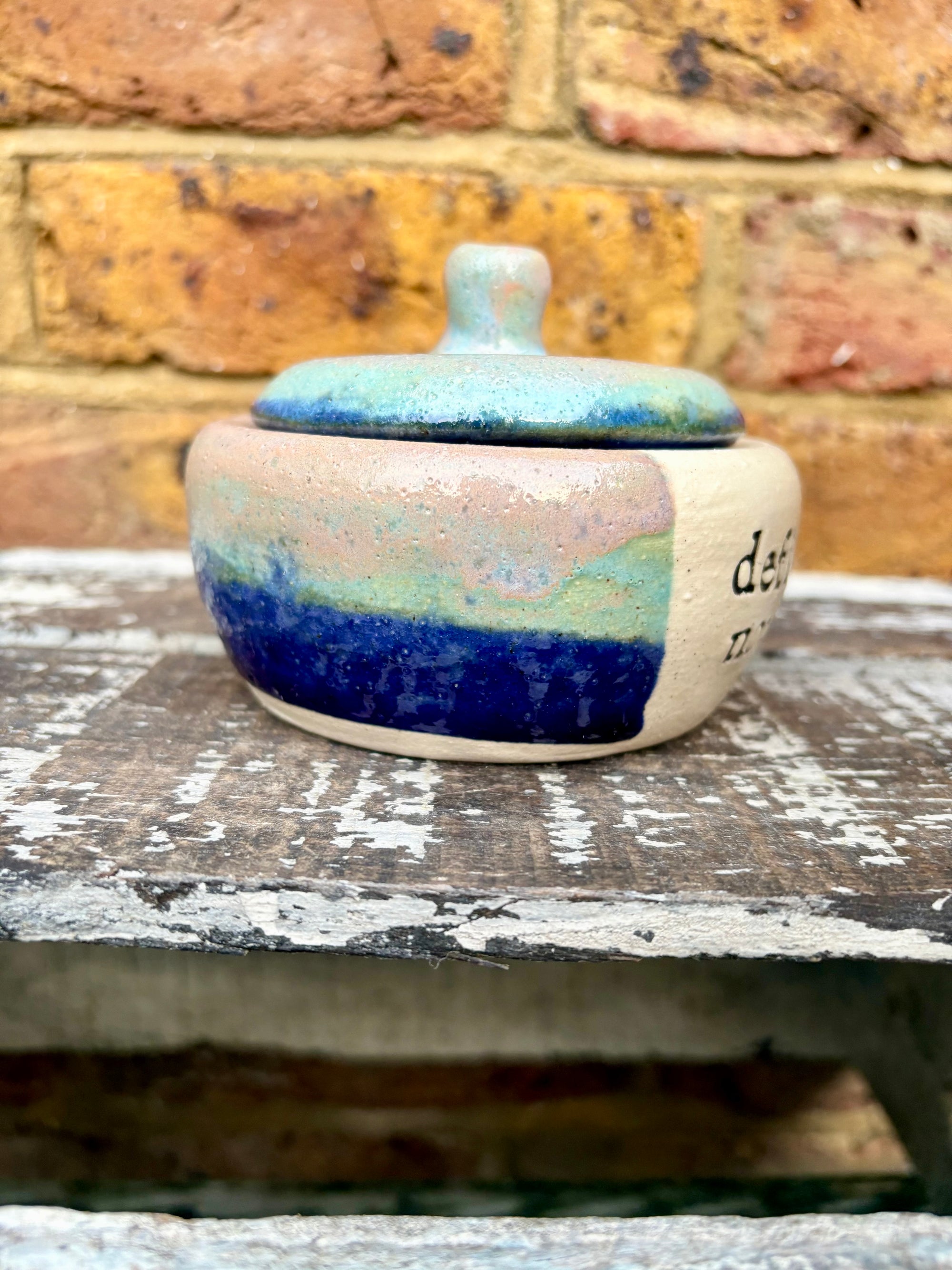 "definitely not drugs" lidded pot (blue night sky)
