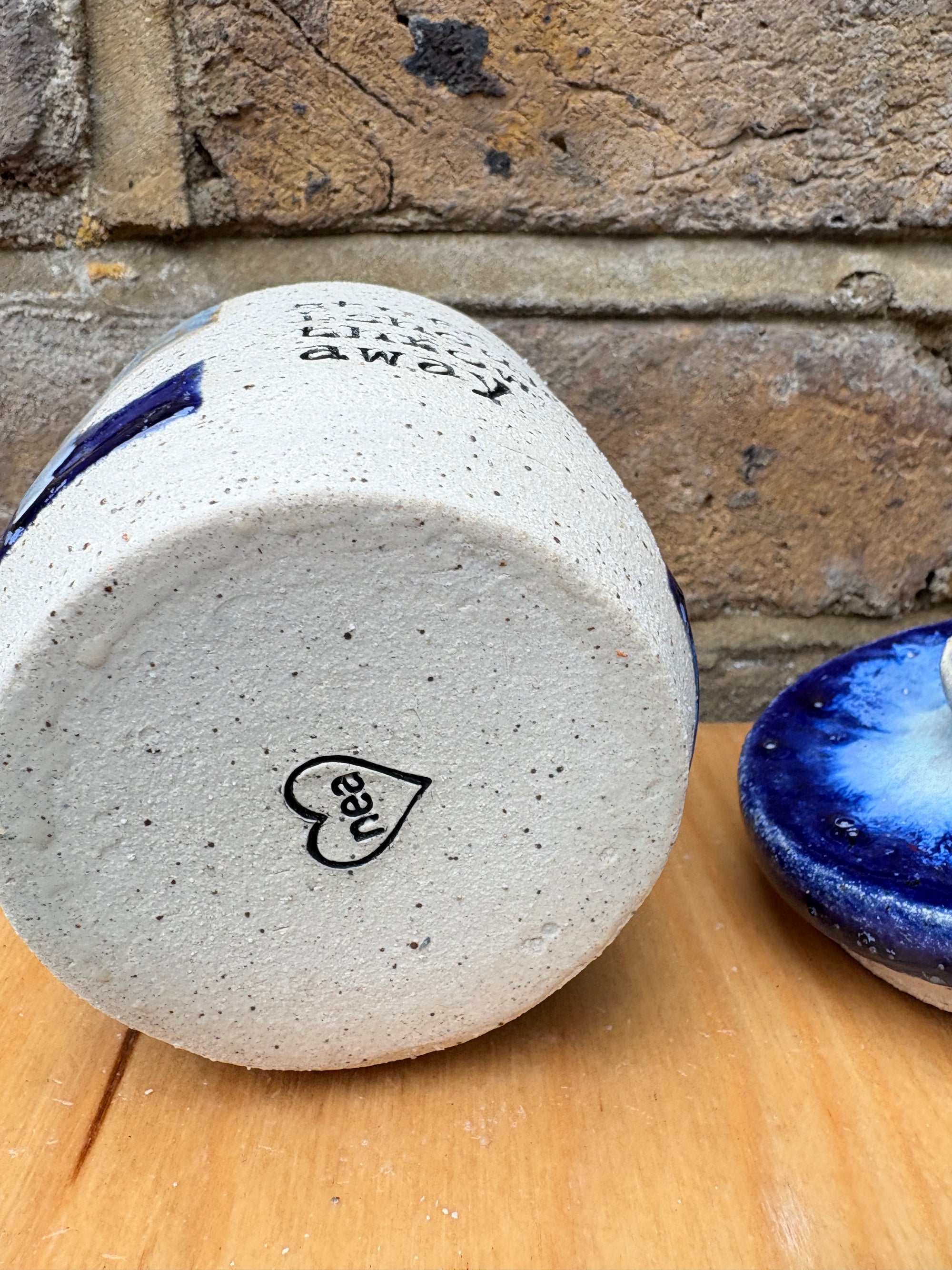 “stuff i should throw away" lidded pot (blue night sky)