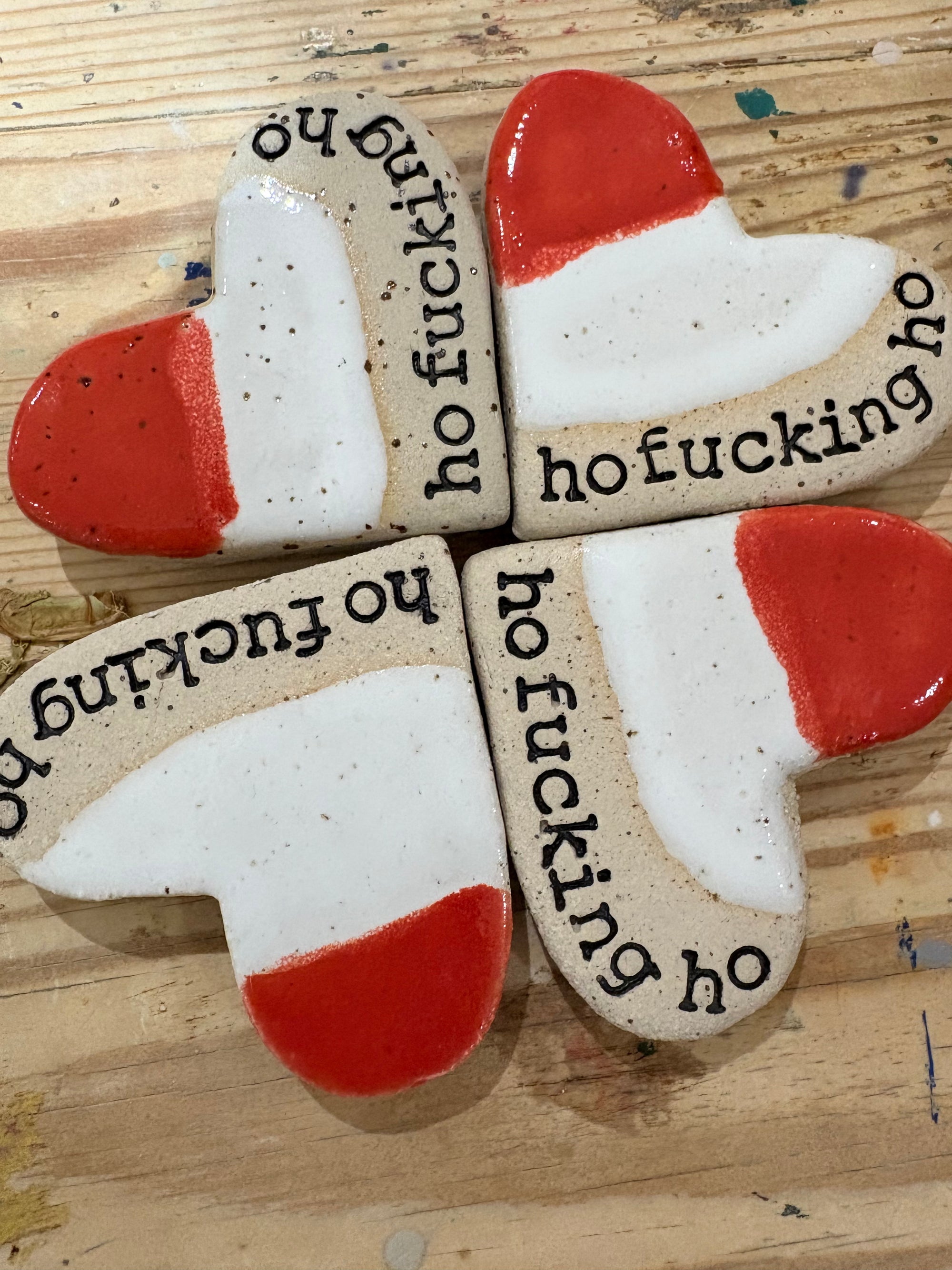 “ho fucking ho” magnet (red and white, medium)