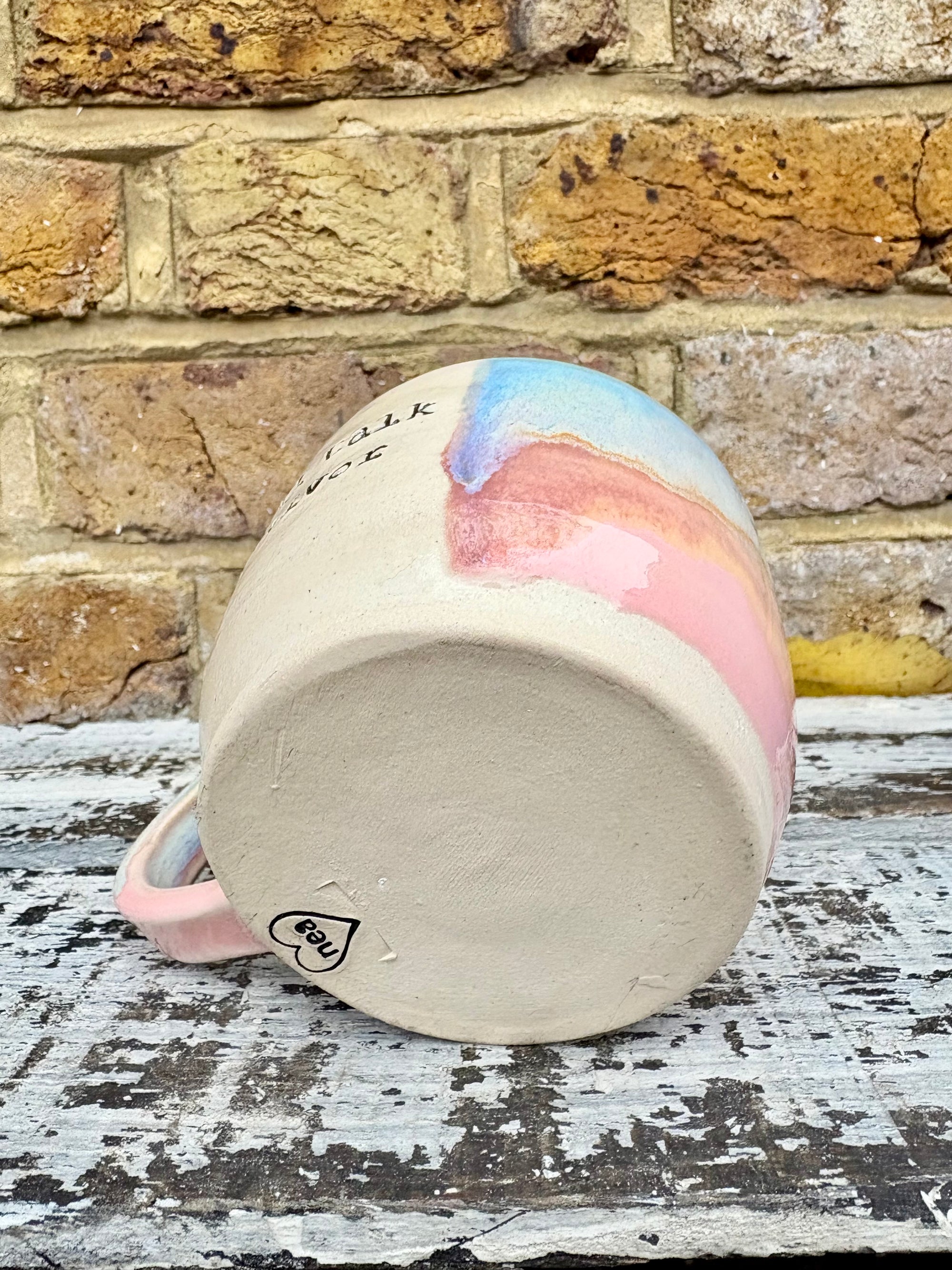 Small Talk Survivor mug (pinks and blue)