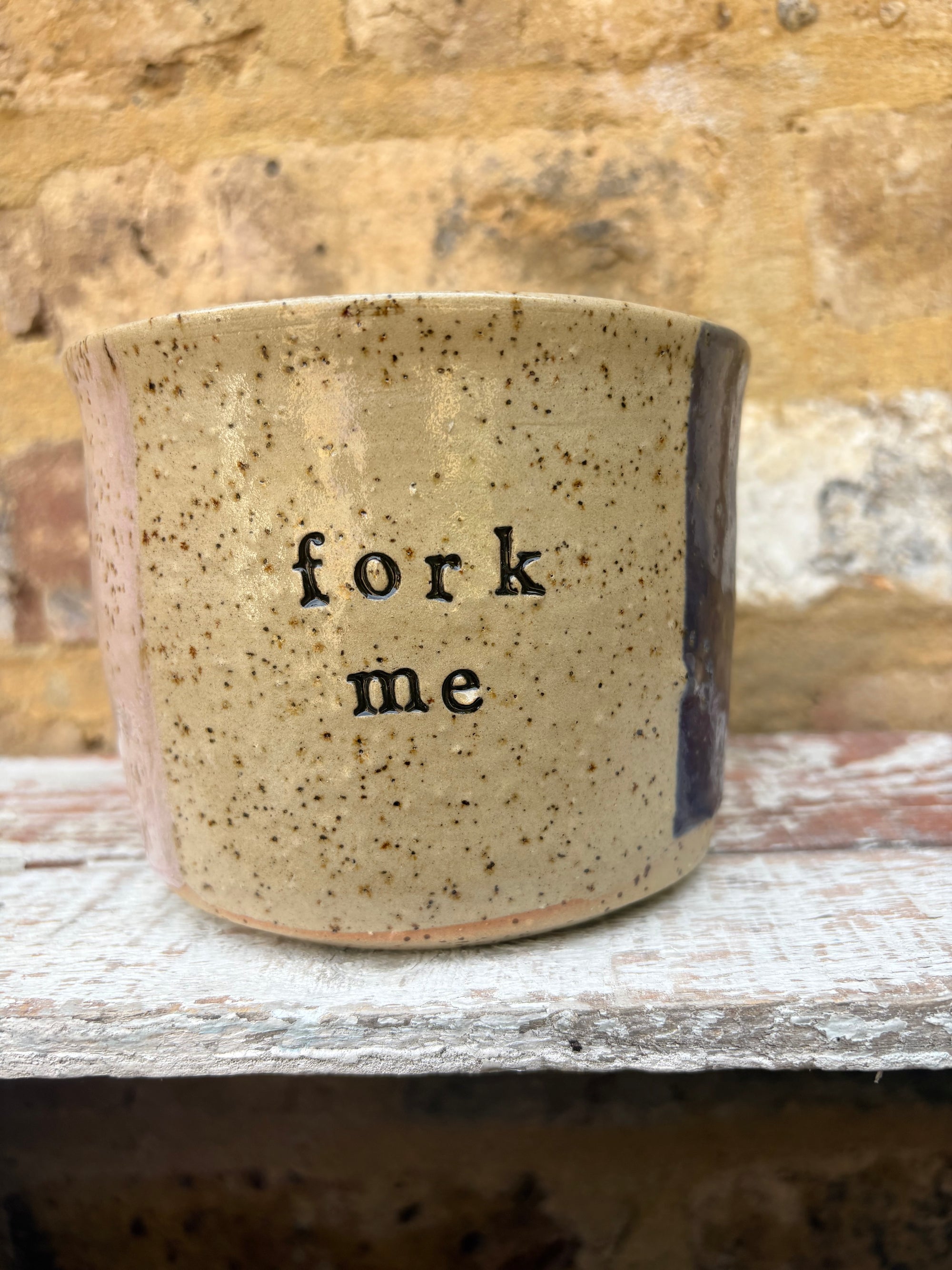 "fork me” utensil holder (pink/blue stripe)