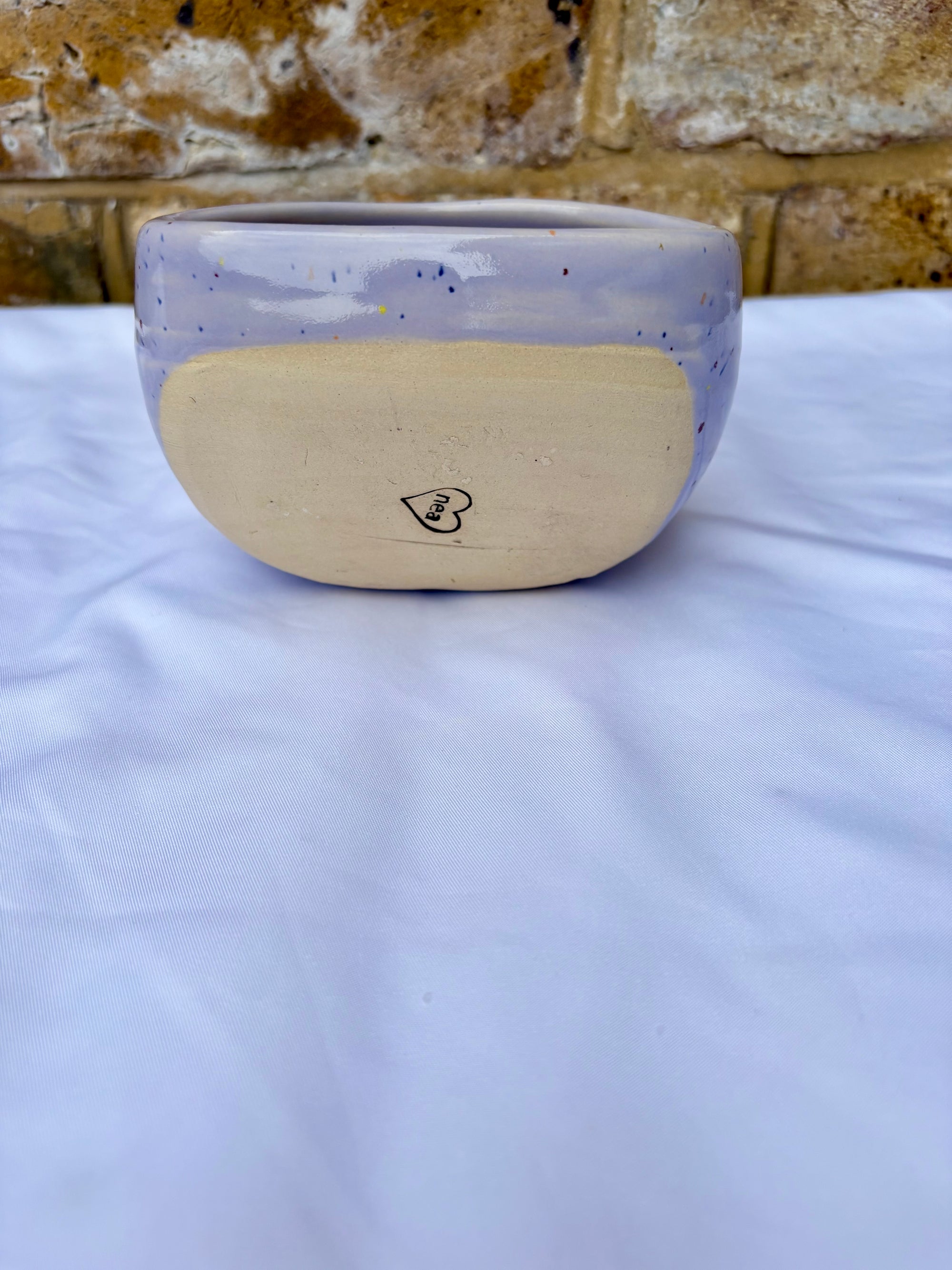 "I'm a salty piggy" Salt Pig (wheelthrown, lilac speckle glaze)