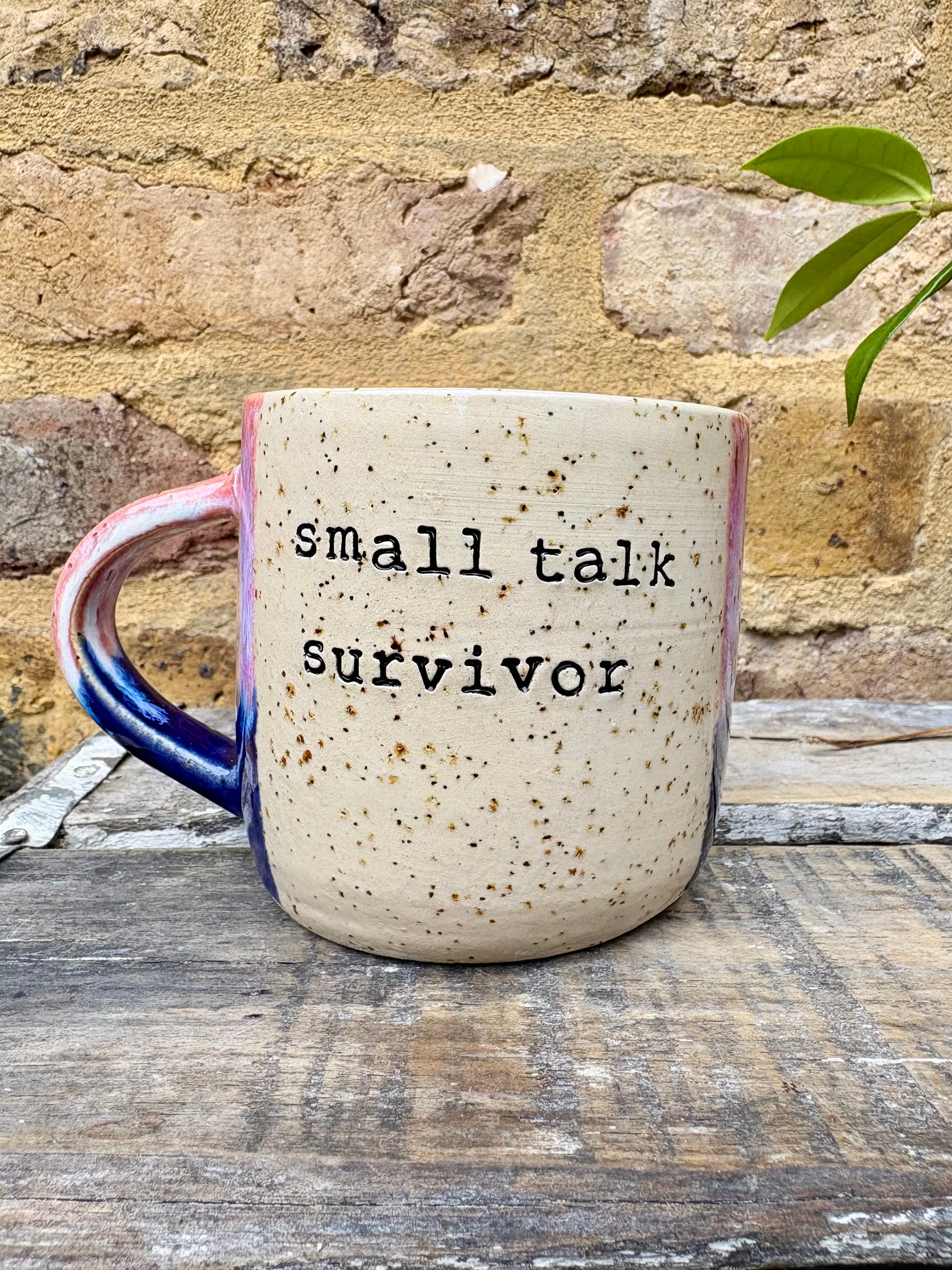 Small Talk Survivor mug (pink/blue)
