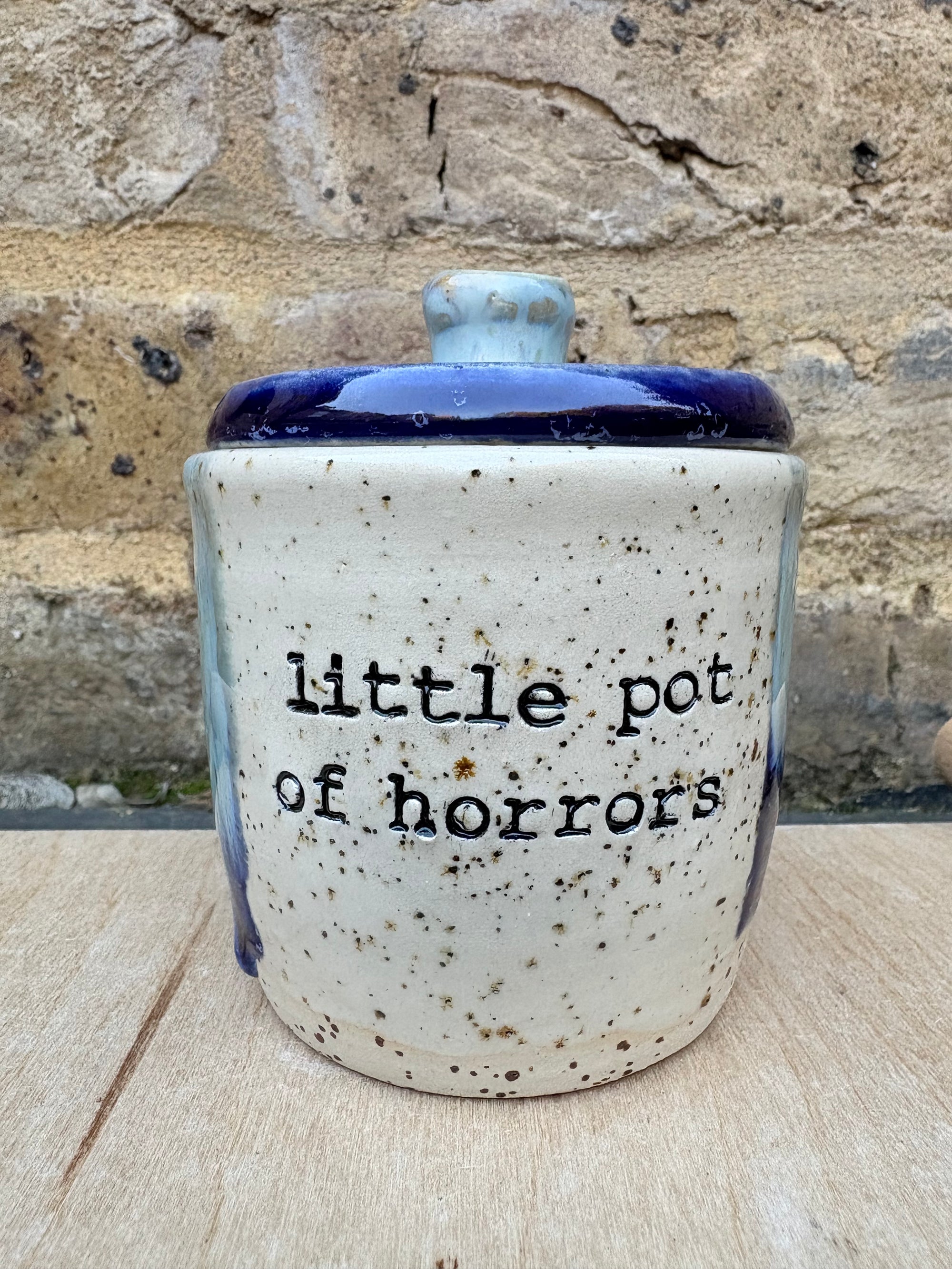 “little pot of horrors" lidded pot (blue night sky)