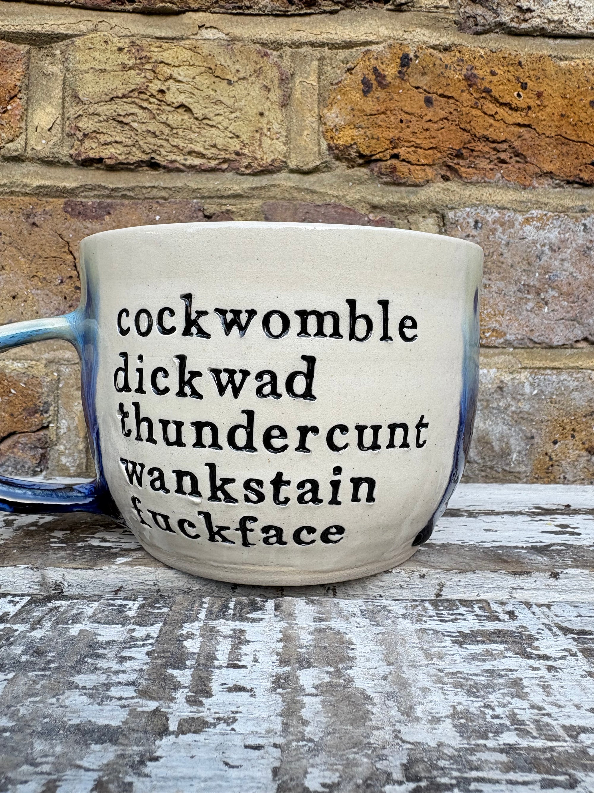 Giant "bellend dickhead plonker..." mug (Blue Dream)