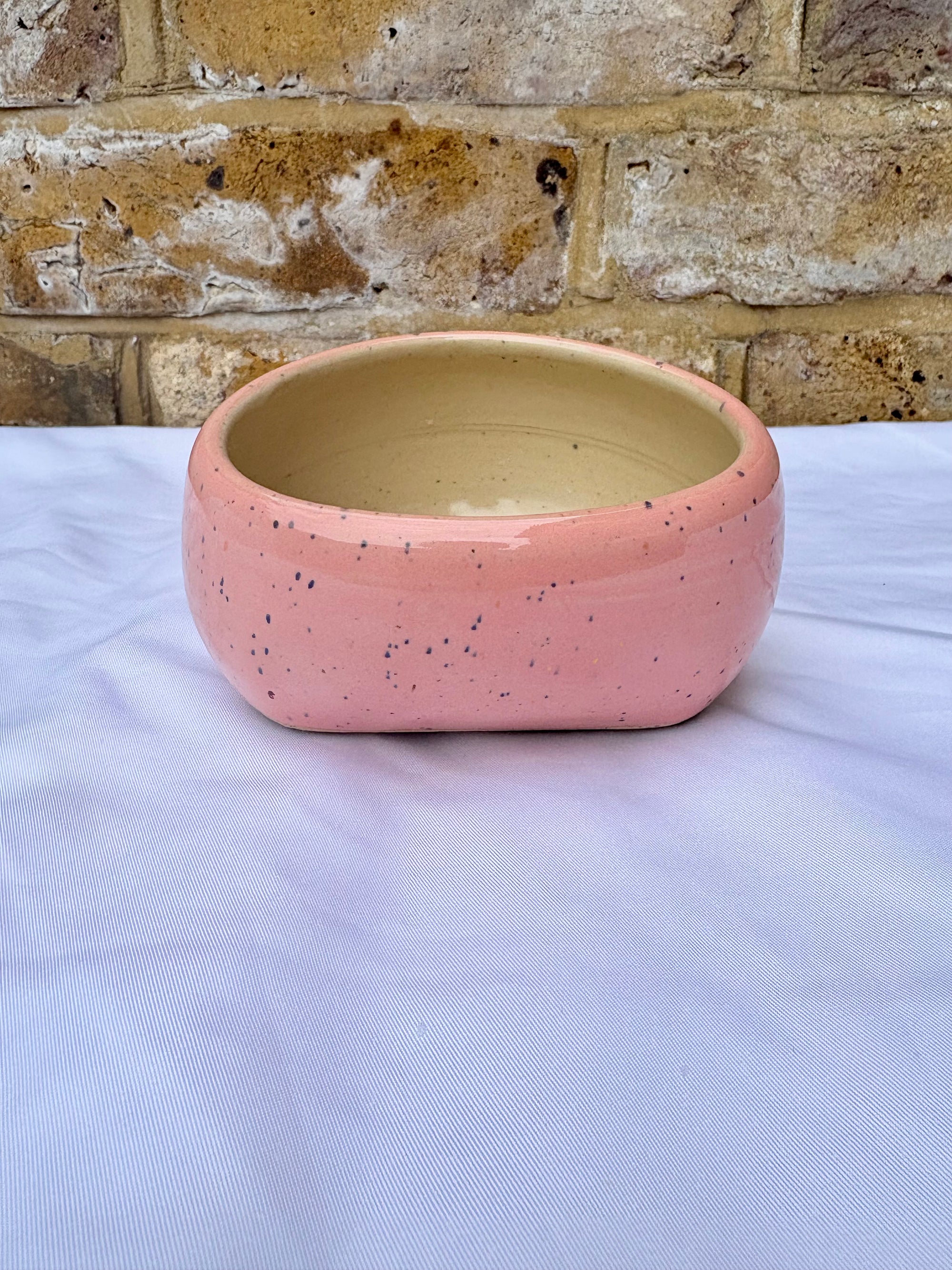 "I'm a salty piggy" Salt Pig (wheelthrown, pink speckle glaze)