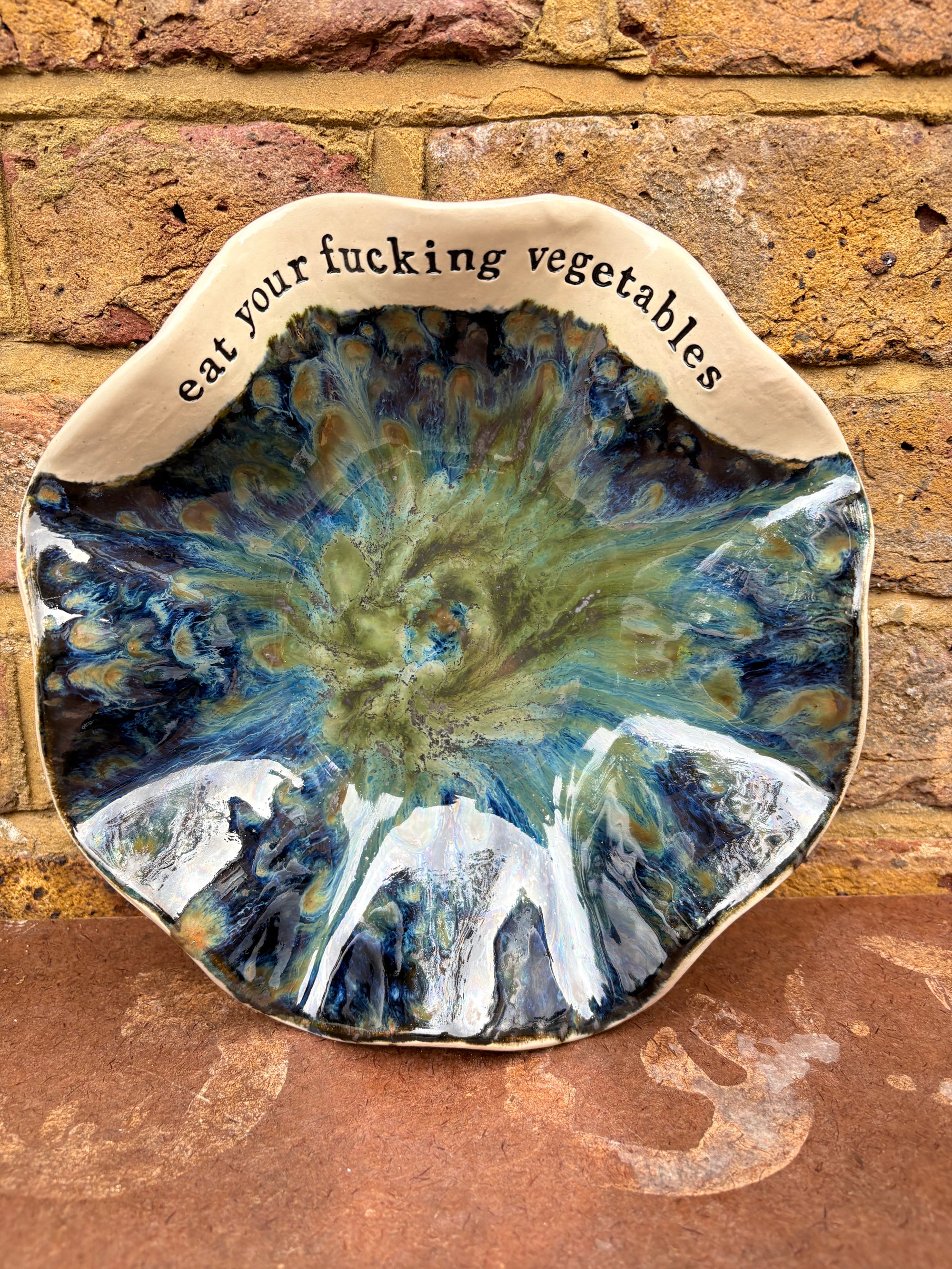 “eat your fucking vegetables" serving dish