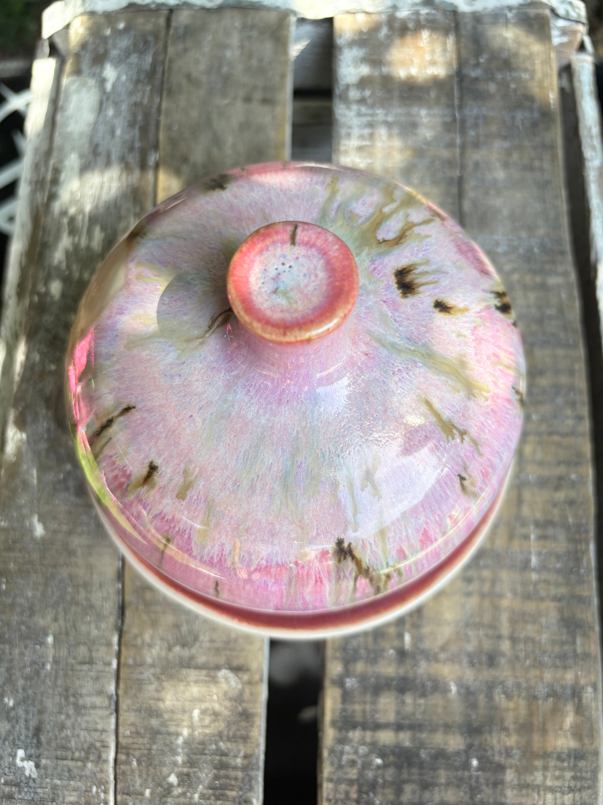 Butter Dish (butter slut, pink wood, cream clay, knob)