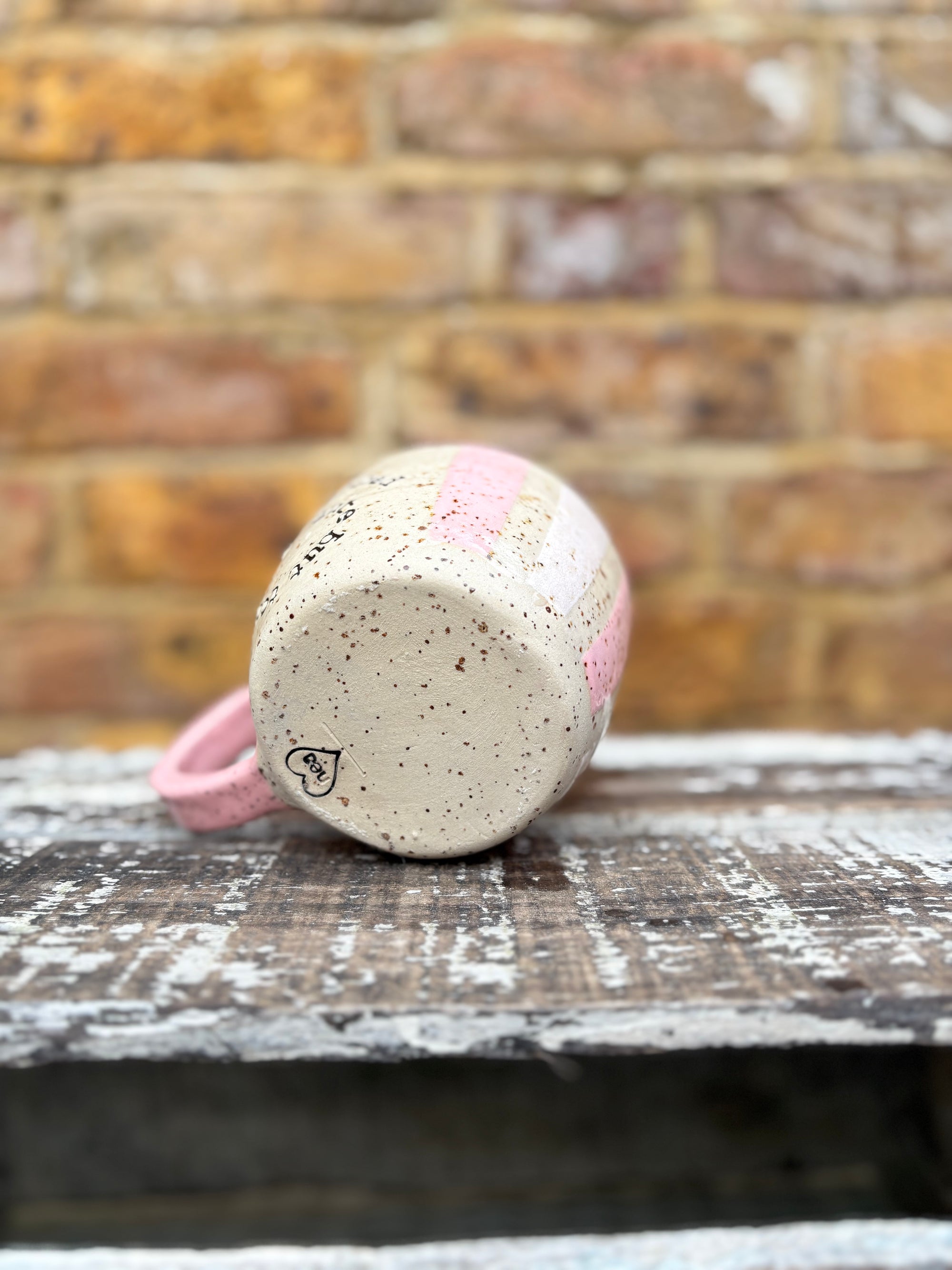 "cute but totally unhinged" mug (pink/white stripe)