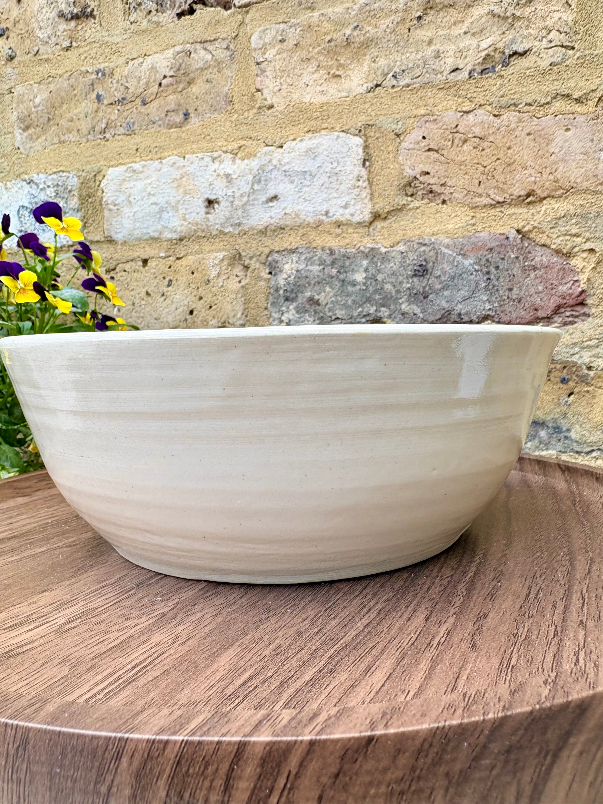 “eat, drink and fuck off by 9pm" round salad/pasta bowl (pink, cream clay, second)
