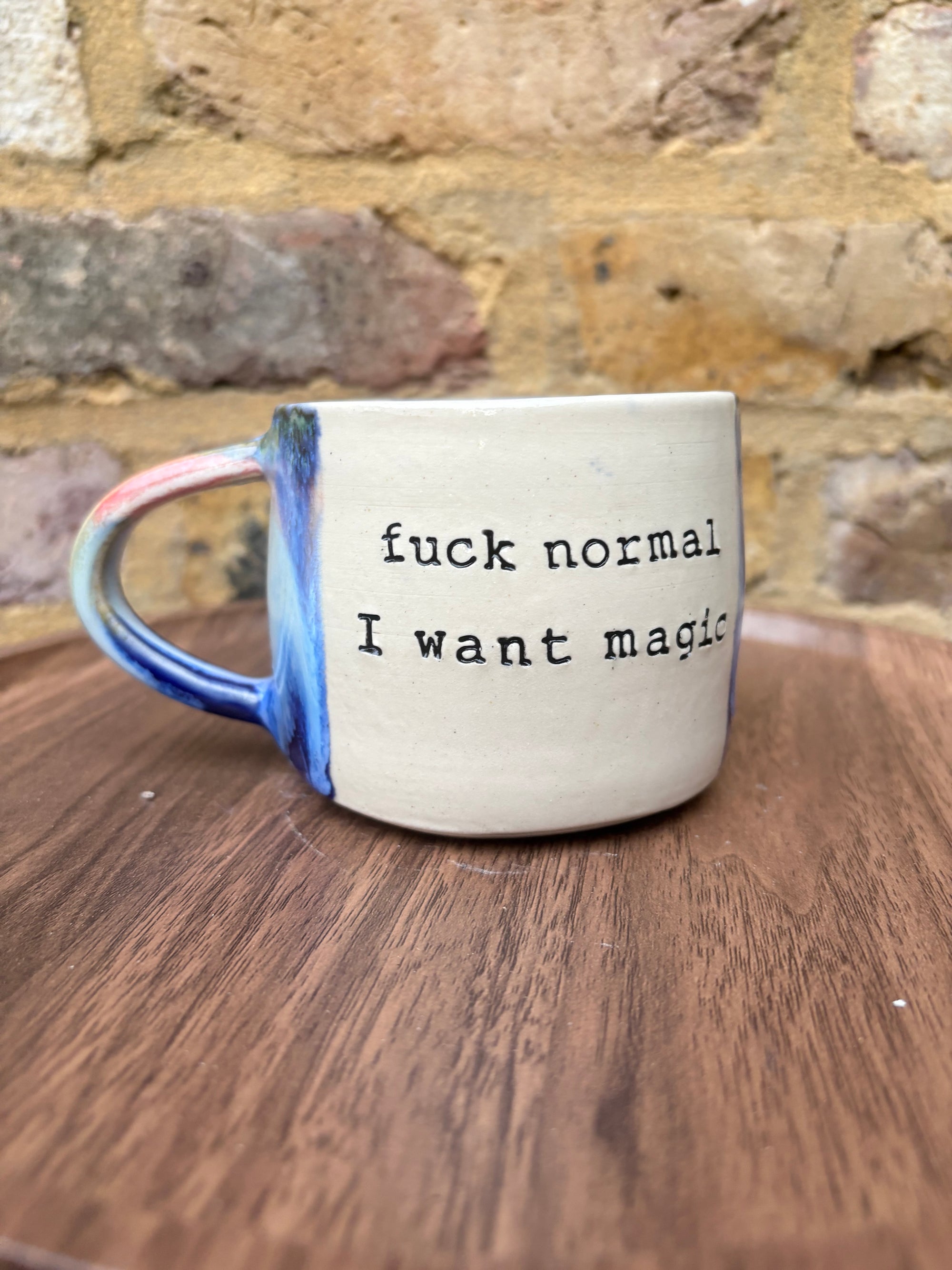 “fuck normal, i want magic" mug (Pink/blue)