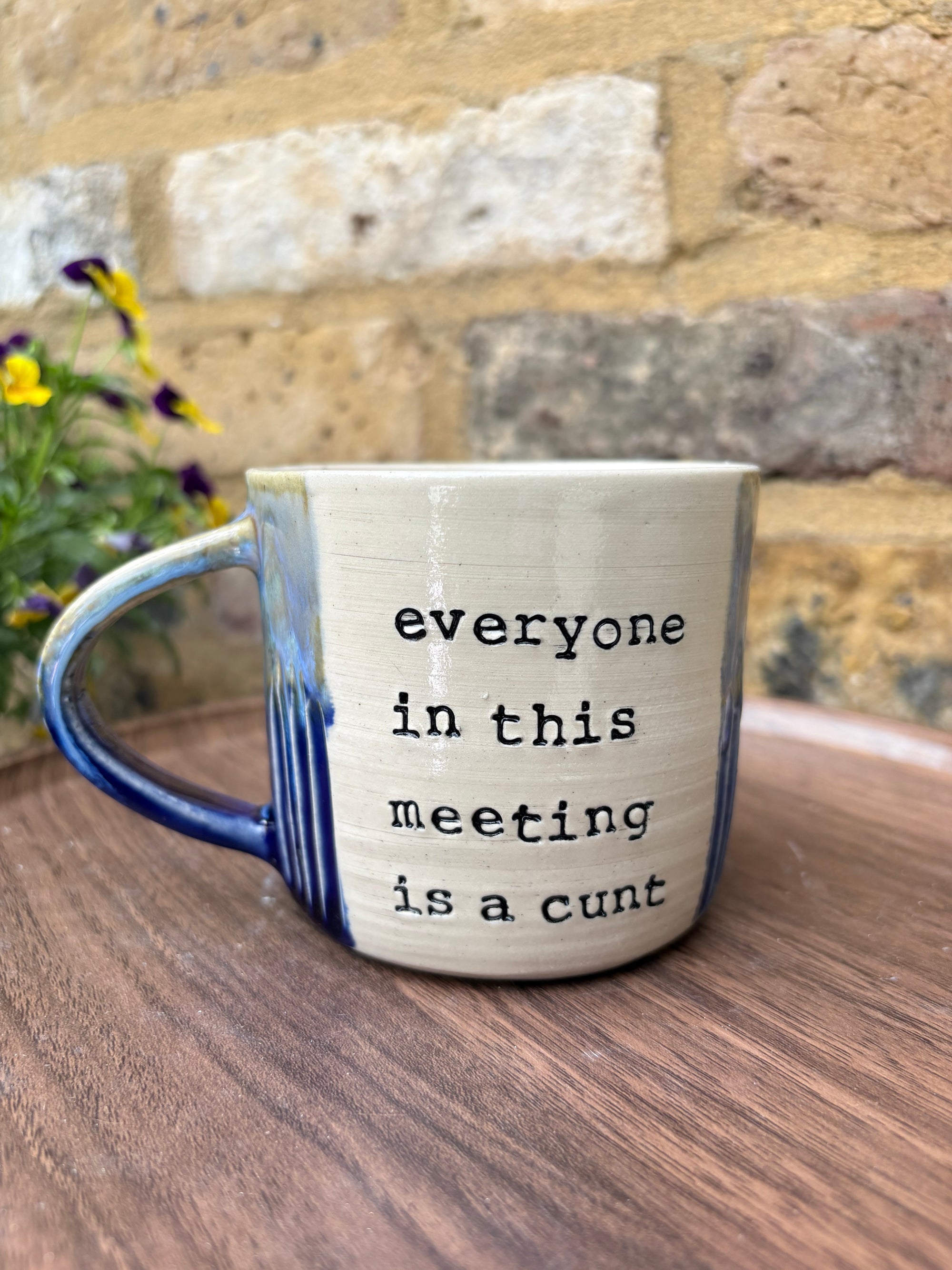 "I 🩷 meetings” "everyone in this meeting is a cunt" mug (blues, LEFT, small, 250ml)