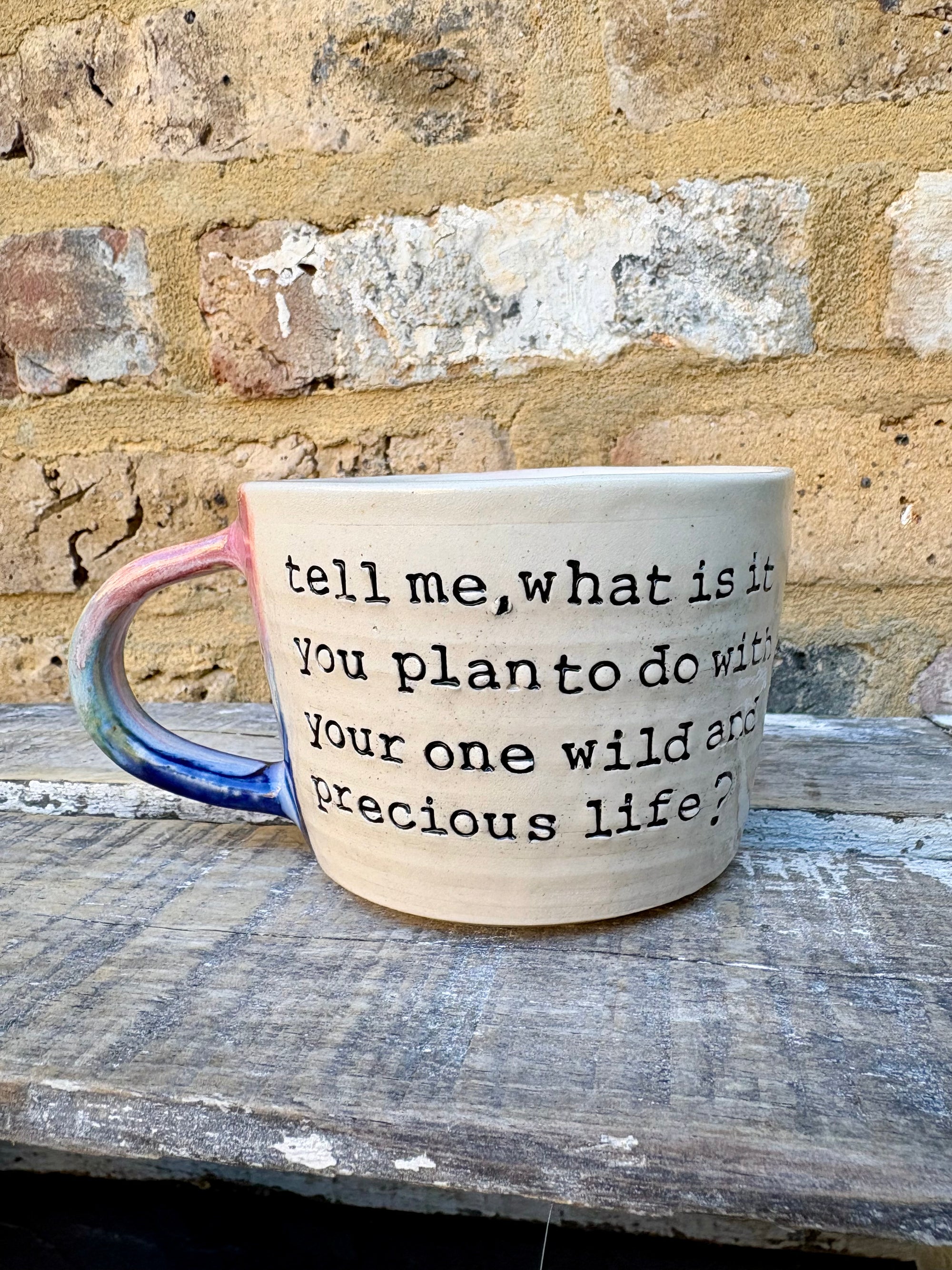 "tell me, what is it you plan to do with your one wild and precious life?" mug (300ml)