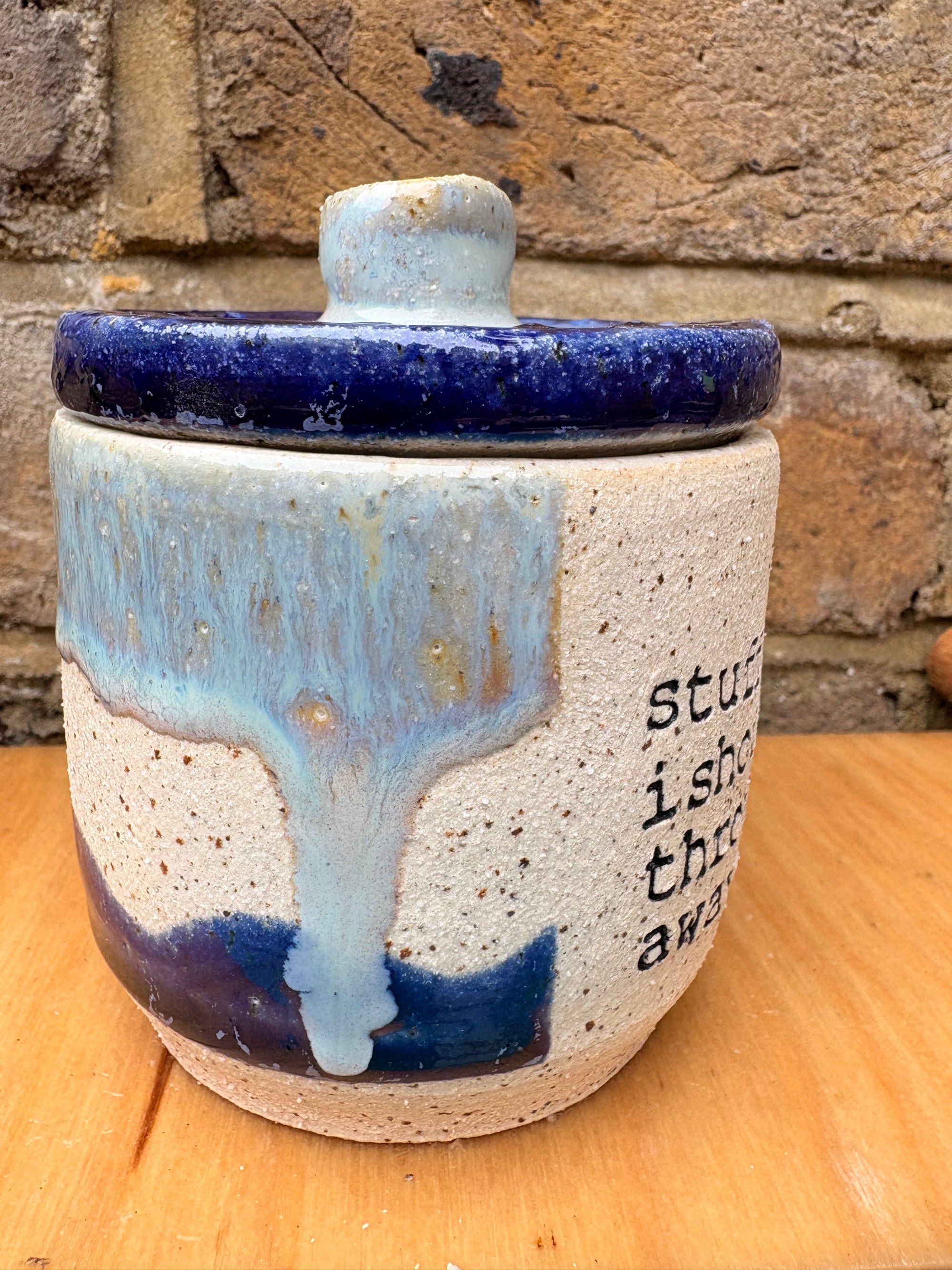 “stuff i should throw away" lidded pot (blue night sky)