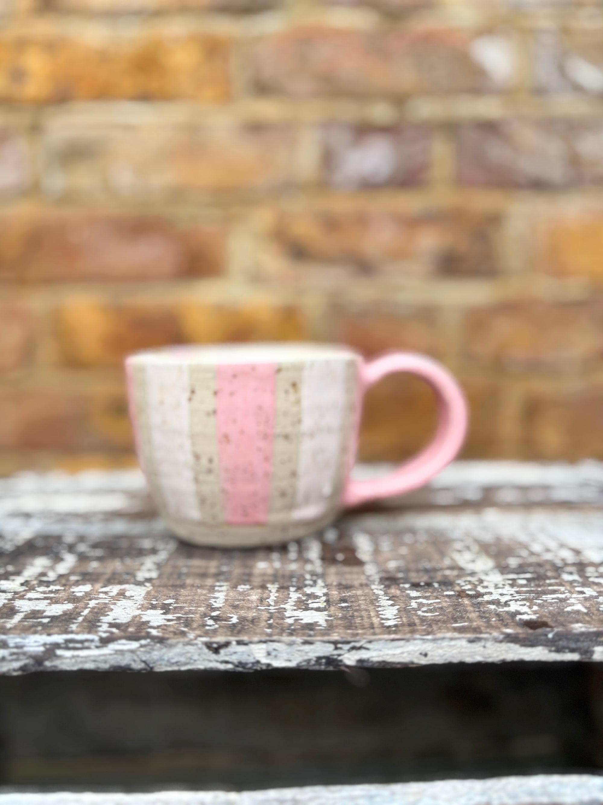 "cute but totally unhinged" mug (pink/white stripe)