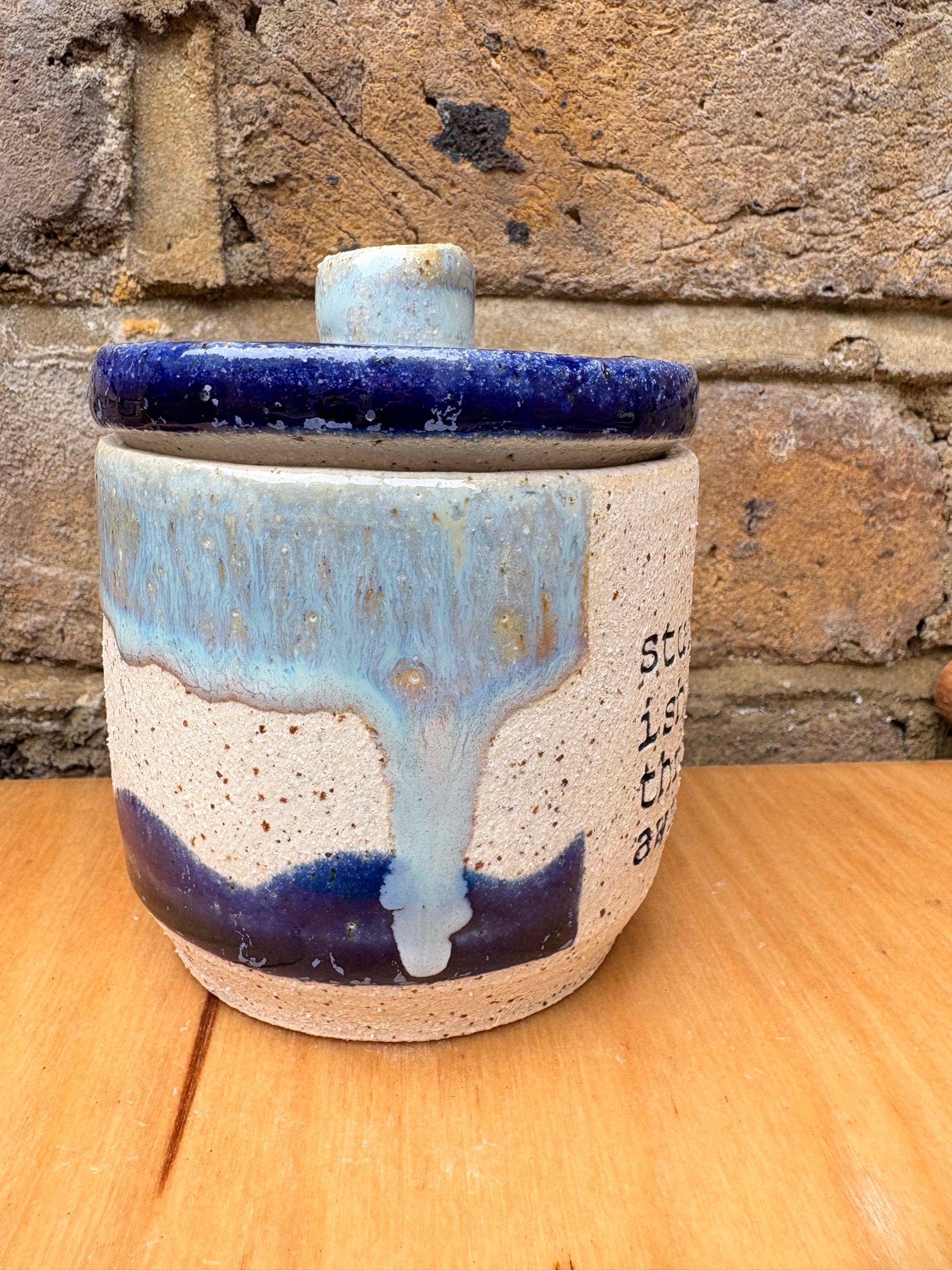 “stuff i should throw away" lidded pot (blue night sky)