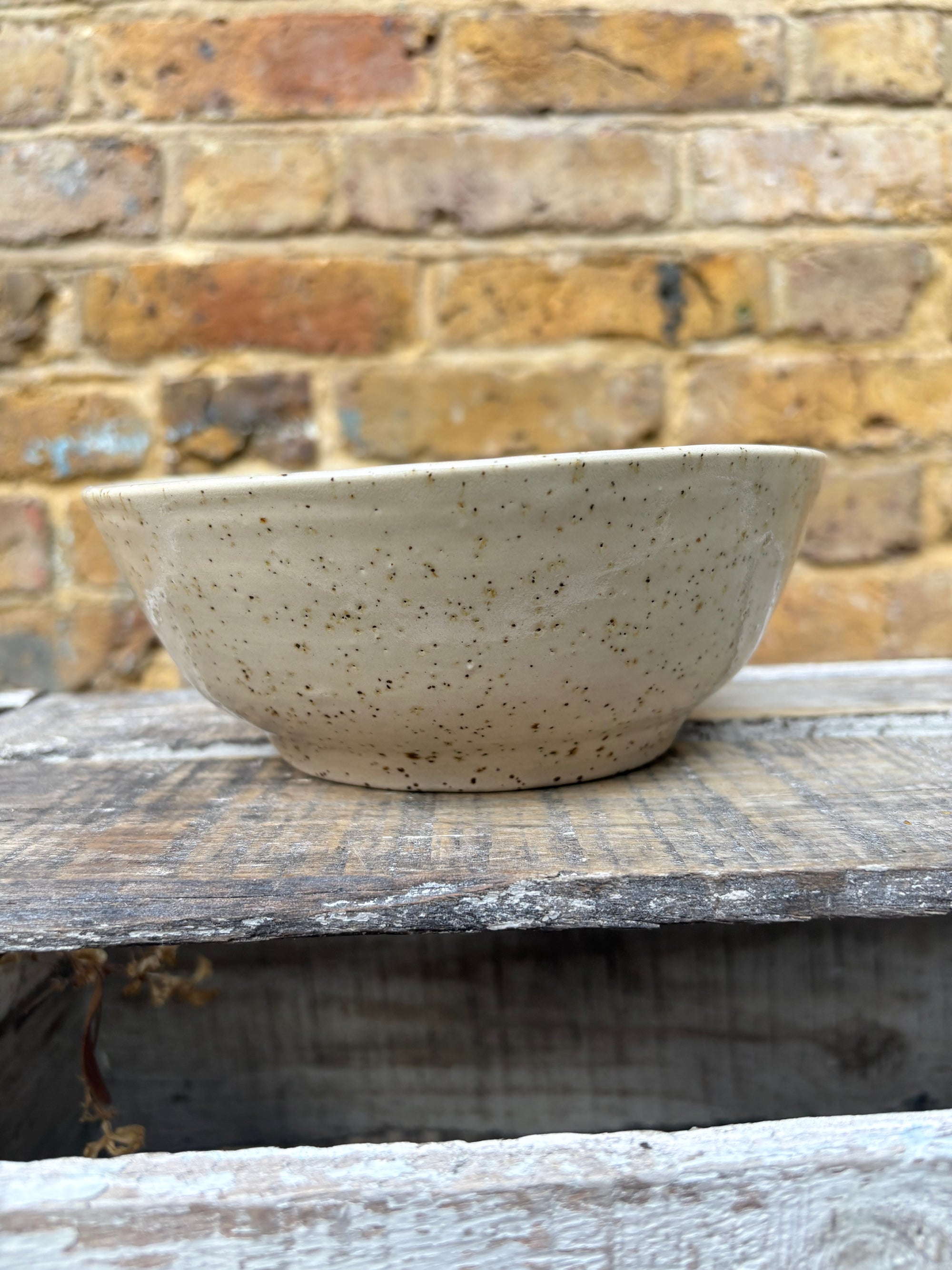 “eat, drink and fuck off by 9pm"  deep round salad/pasta bowl (lilac, flecked clay)