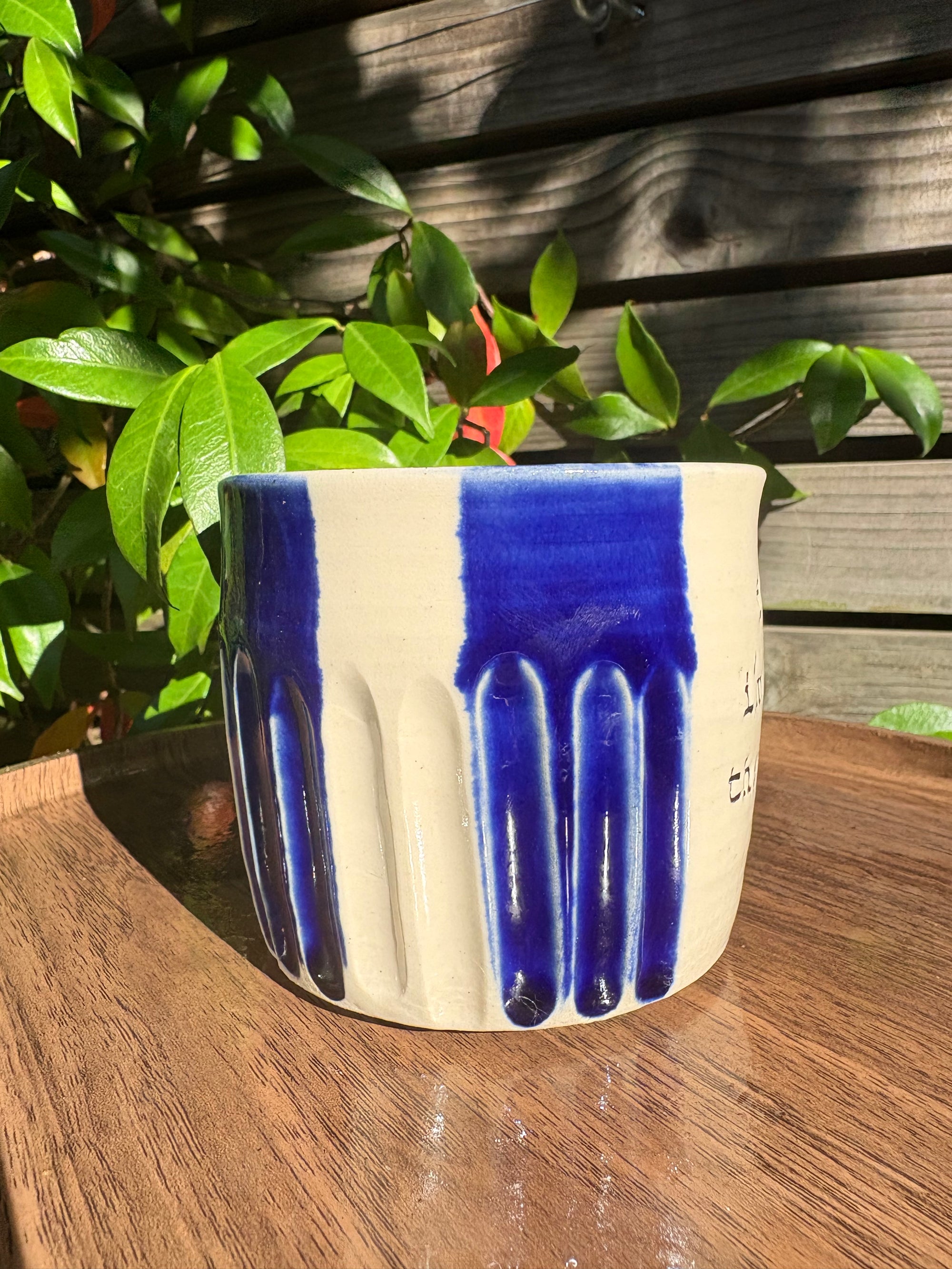 "fuck off, i'm watching the traitors" mug (no handle/blue/grooves, 320ml)