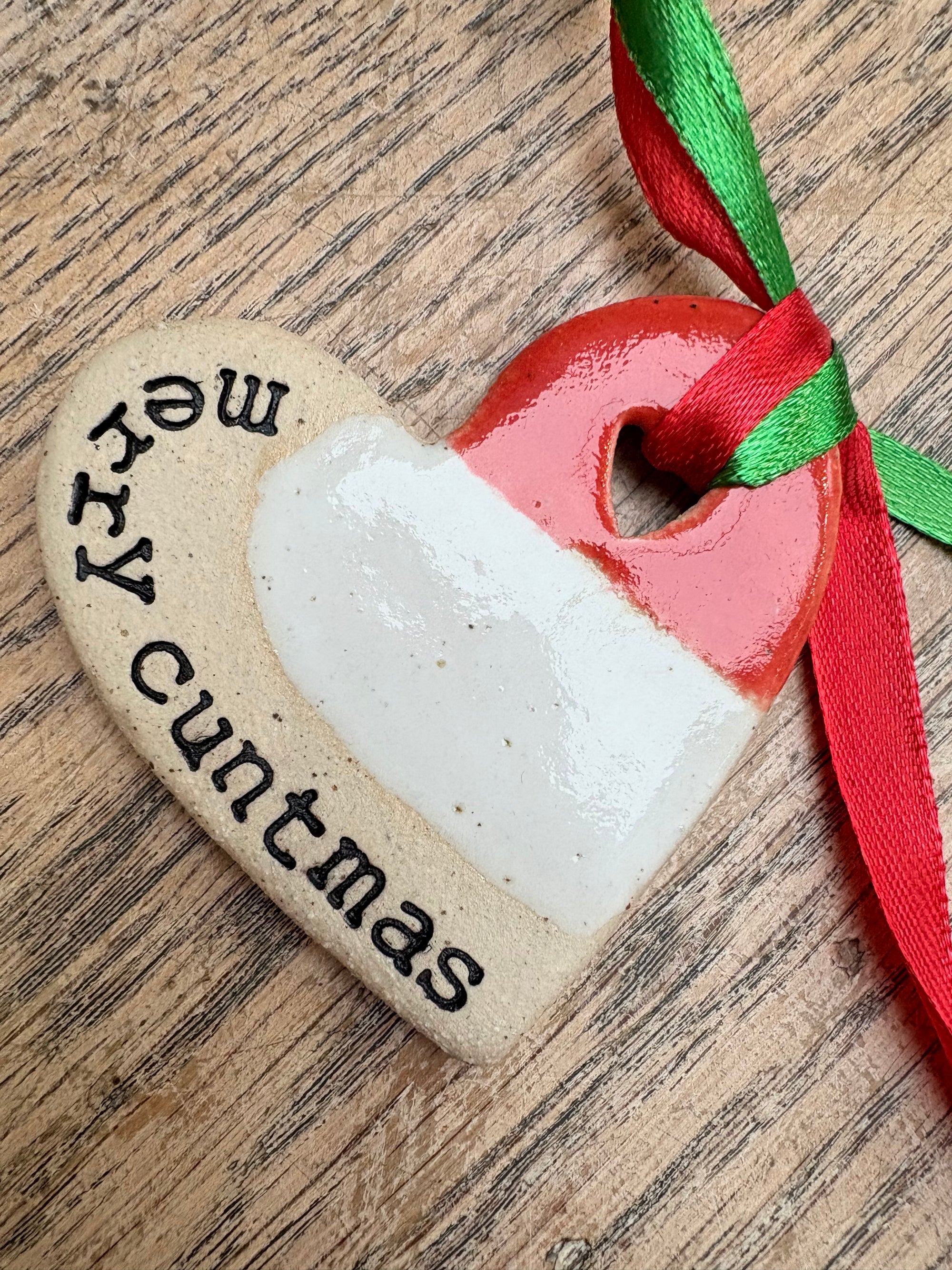 “merry cuntmas” hanging decoration (red and white, large)