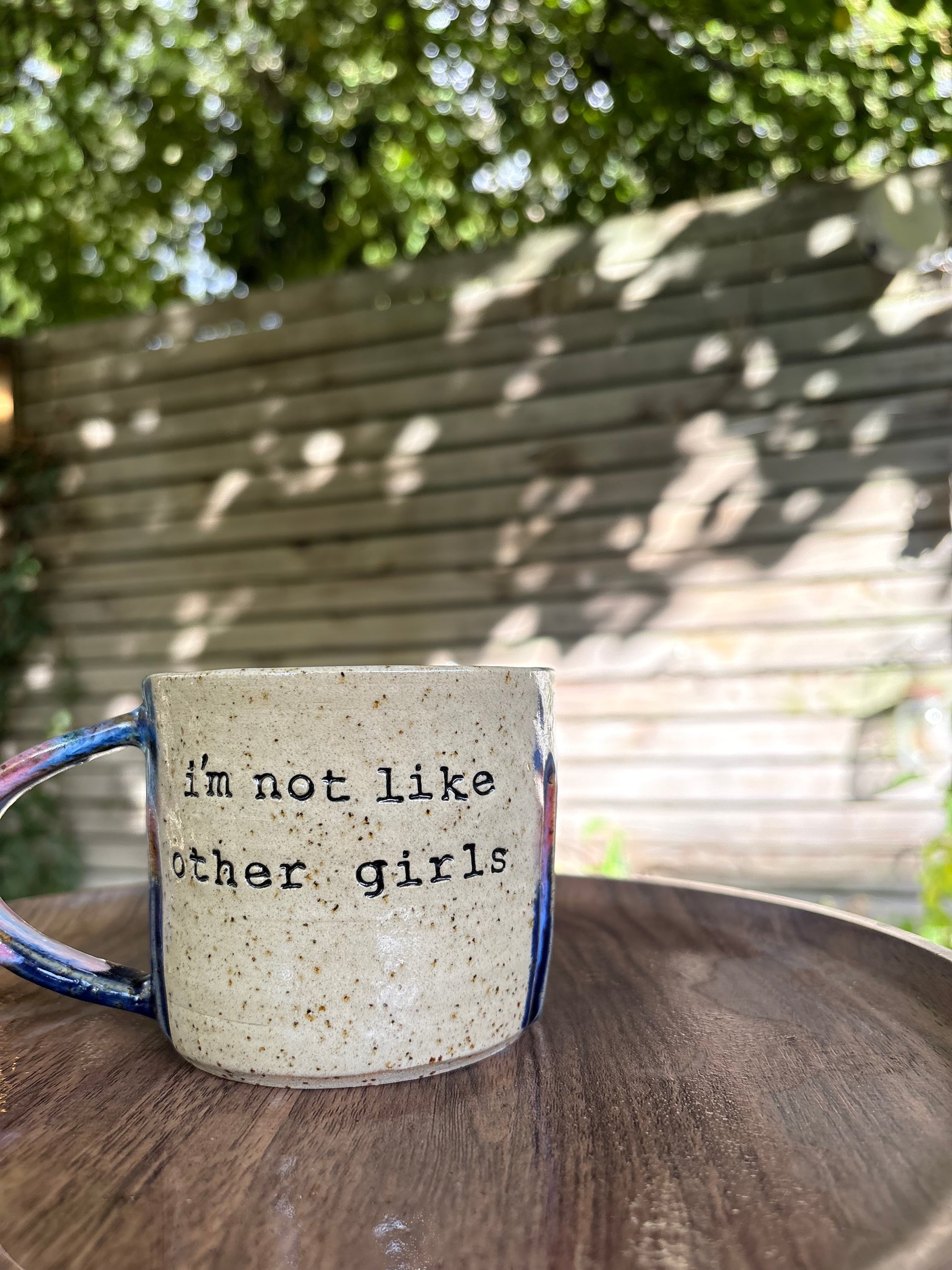 “I’m not like other girls" "I’m so much fucking worse” mug (right hander, flecked, pinks/blues)