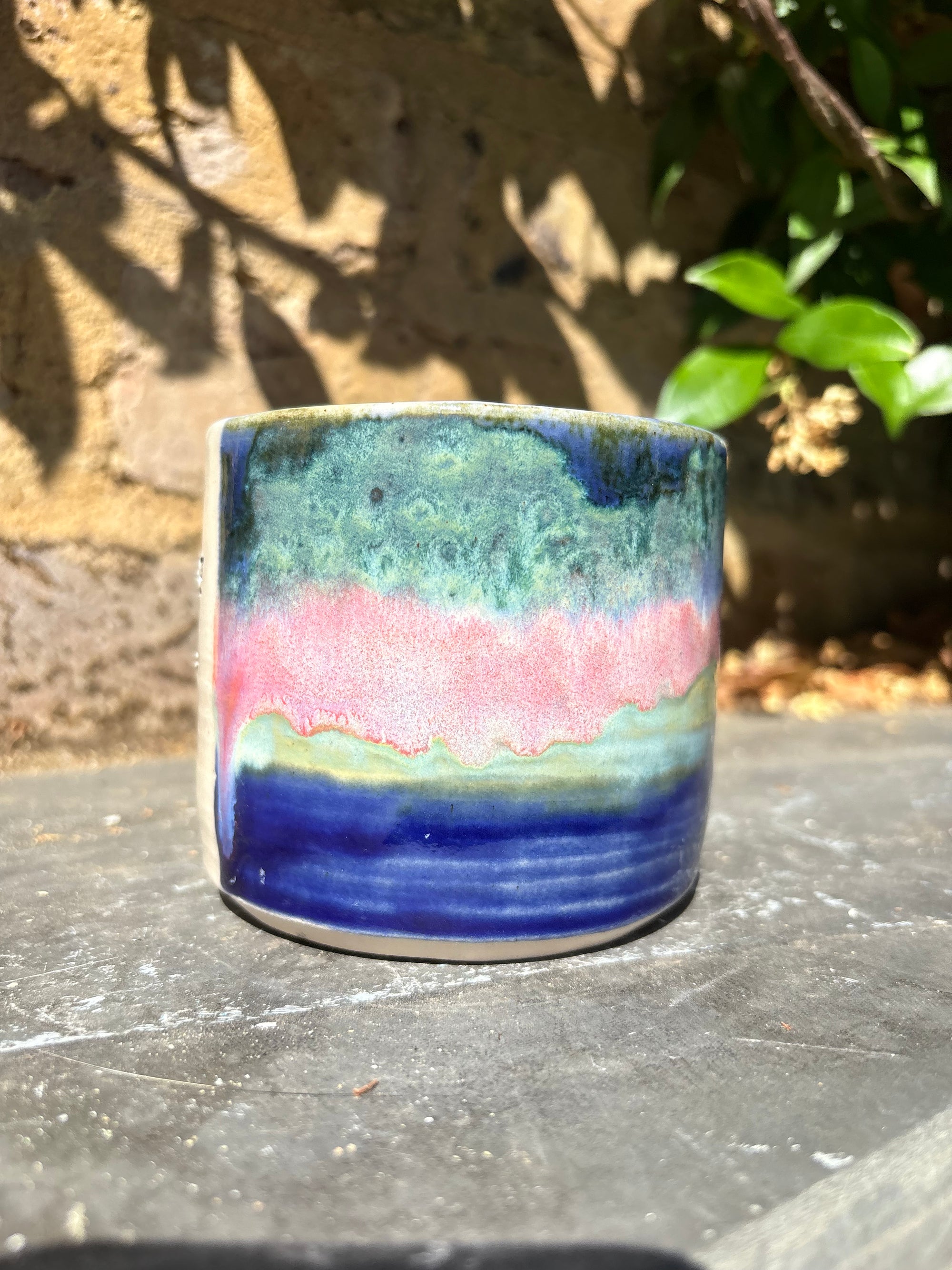 "really happy to be here” "what a bunch of cunts" mug (pink night sky, 325ml)