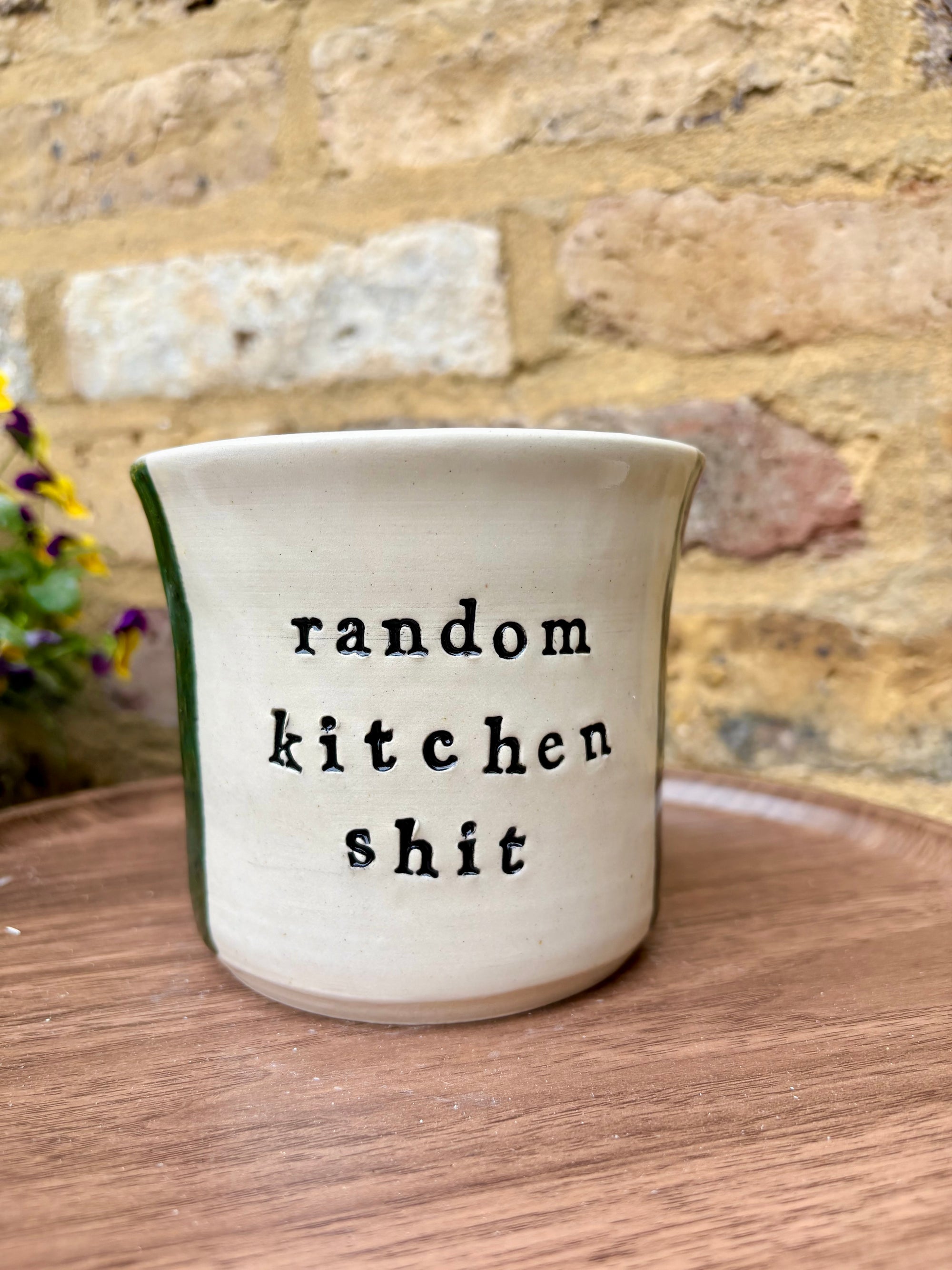 "random kitchen shit" utensil holder (green stripe)