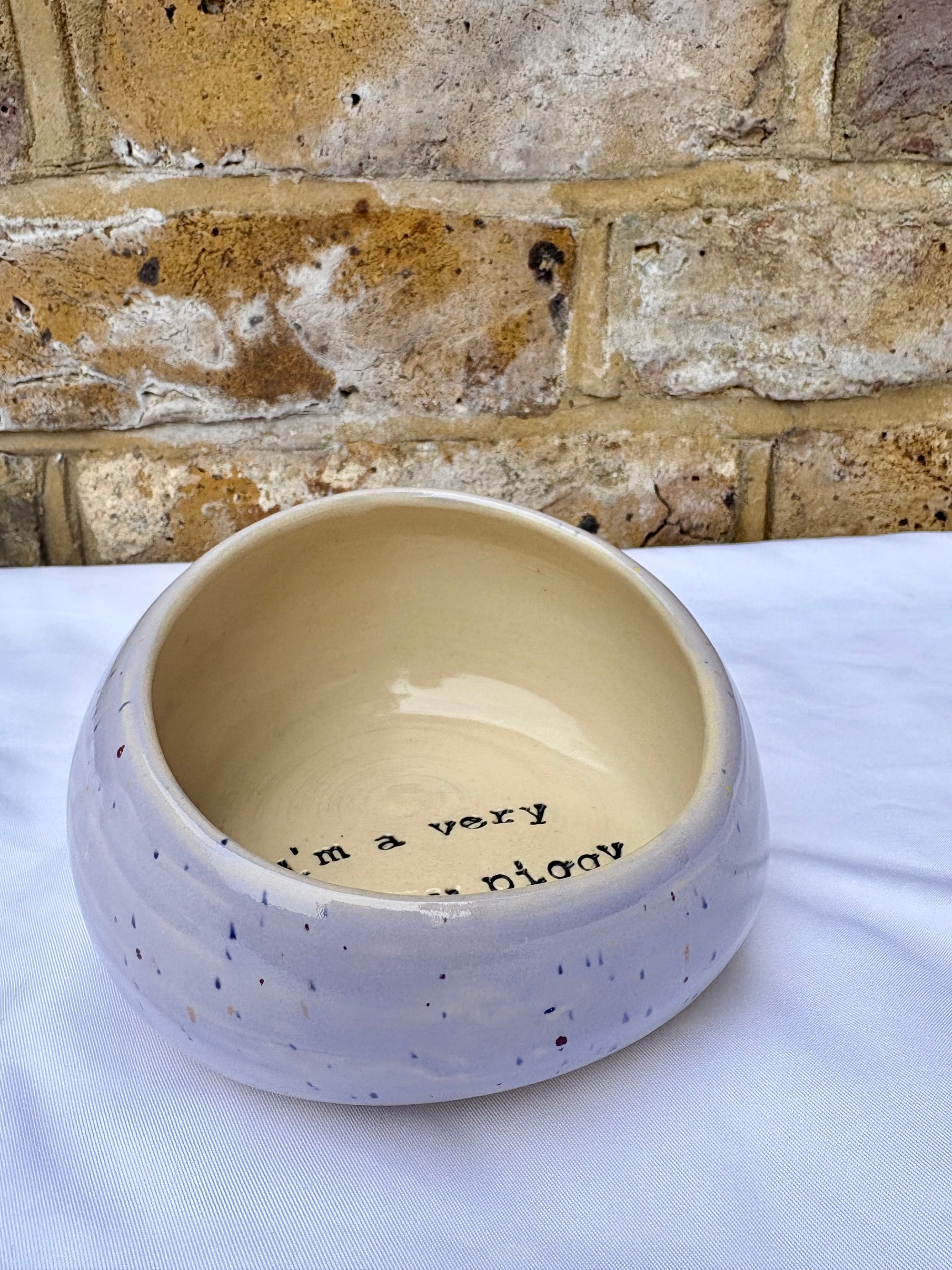 "I'm a very salty piggy" Salt Pig (wheelthrown, lilac speckle glaze)