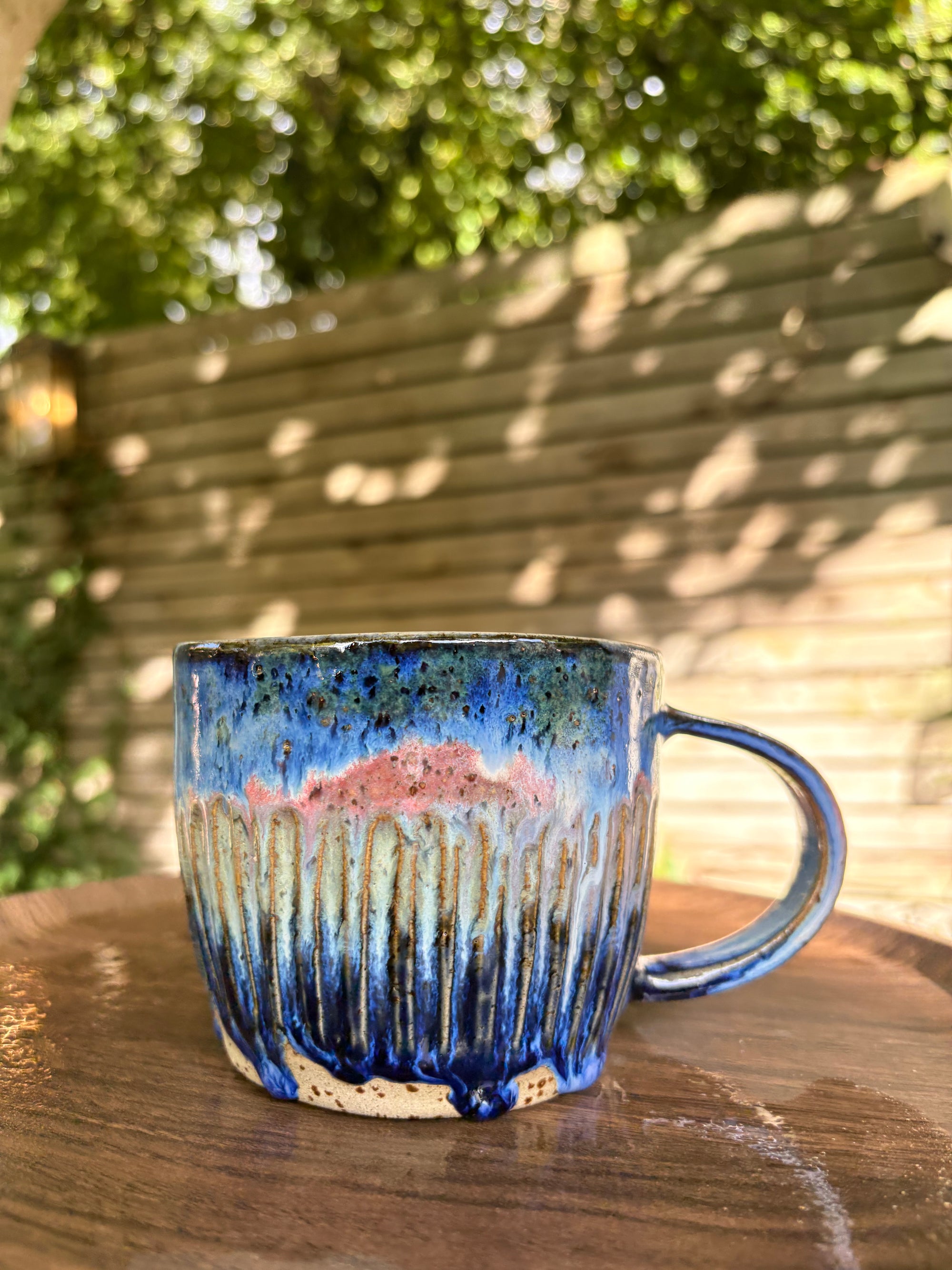 "I 🩷 my job” "FML" mug (Blue Night Sky, flecked, right hander)