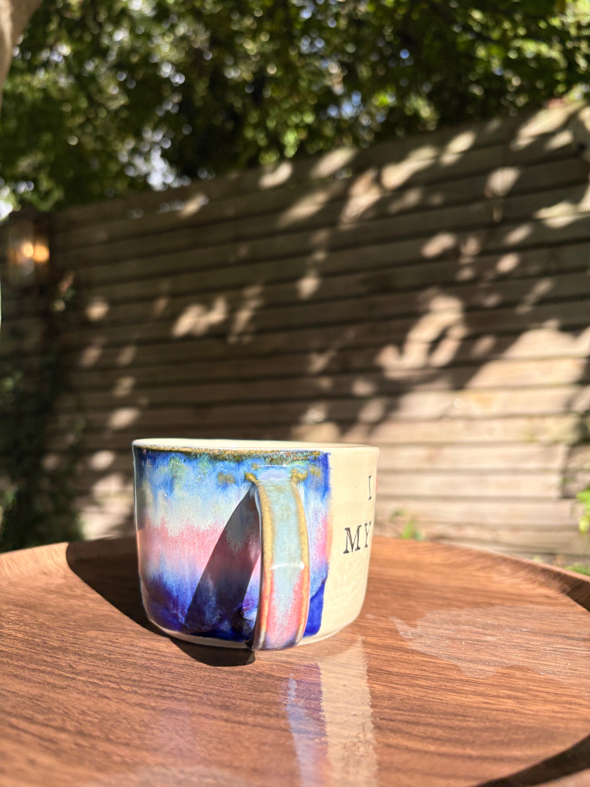 "I 🩷 my job” "FML" mug (Blue Night Sky, 260ml, right hander)